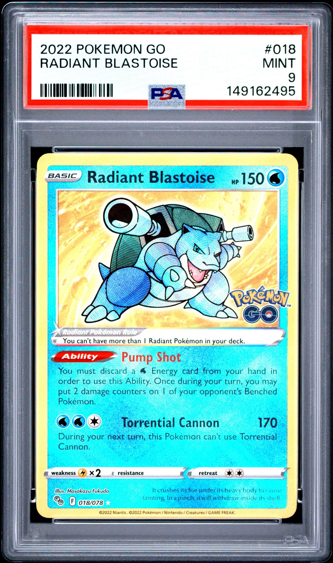 2022 Pokemon Go Radiant Blastoise #018 Mint 9 front