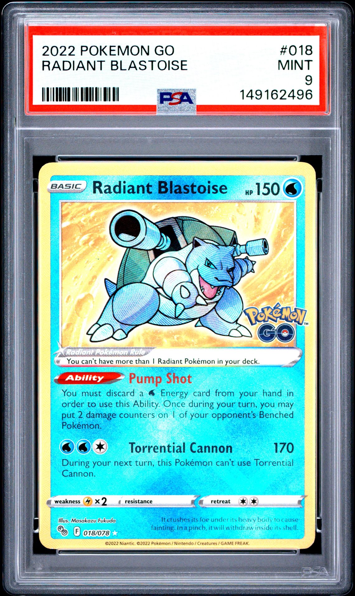 2022 Pokemon Go Radiant Blastoise #018 Mint 9 front