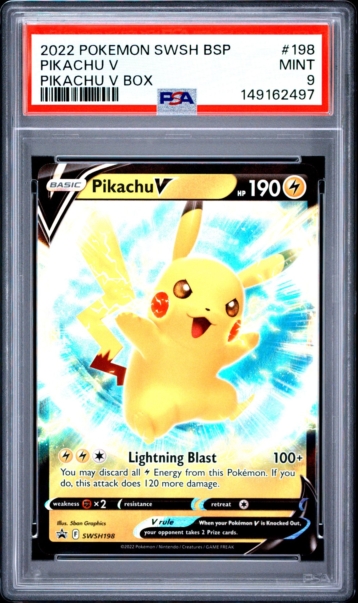 2022 Pokemon Swsh Black Star Promo Pikachu V #198 (Pikachu V Box) Mint 9 front