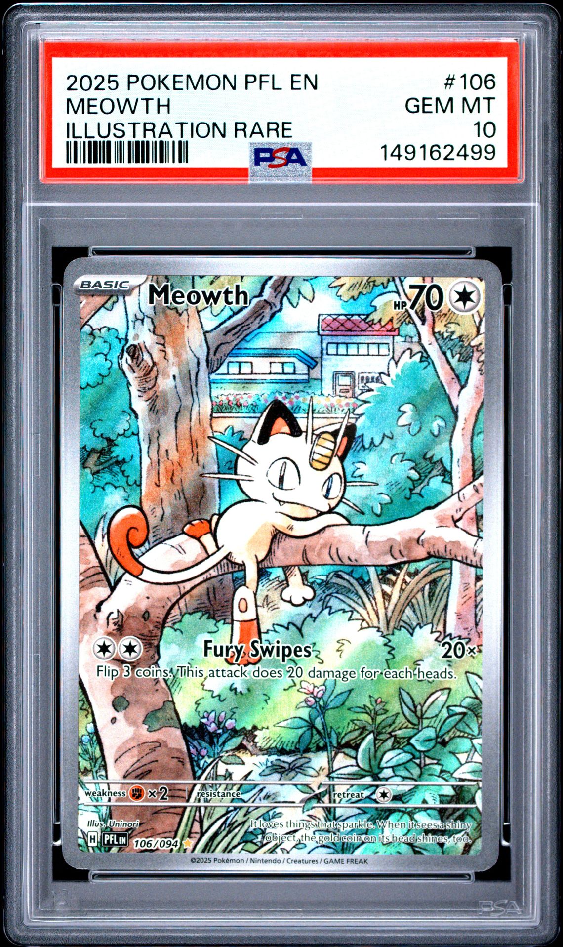 2025 Pokemon Pfl En-Phantasmal Flames Meowth #106 (Illustration Rare) Gem Mt 10 front