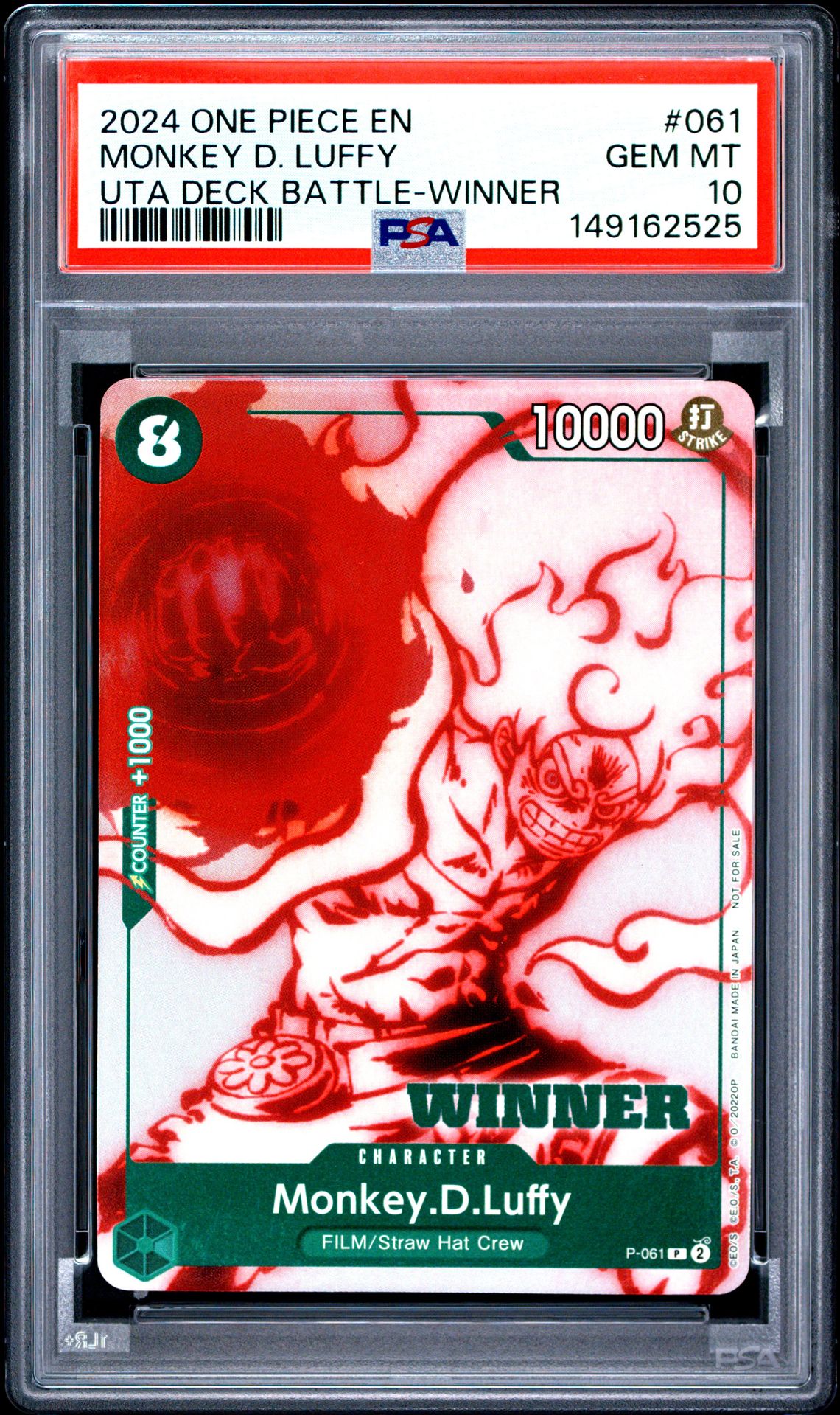 2024 One Piece Promos Monkey D. Luffy #061 (Uta Deck Battle-Winner) Gem Mt 10 front