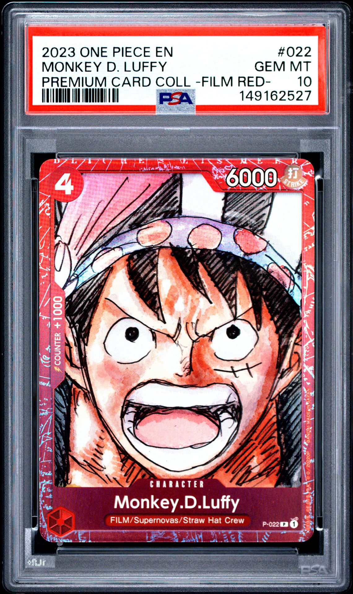 2023 One Piece Premium Card Collection -One Piece Film Red- Monkey D. Luffy #022 Gem Mt 10 front