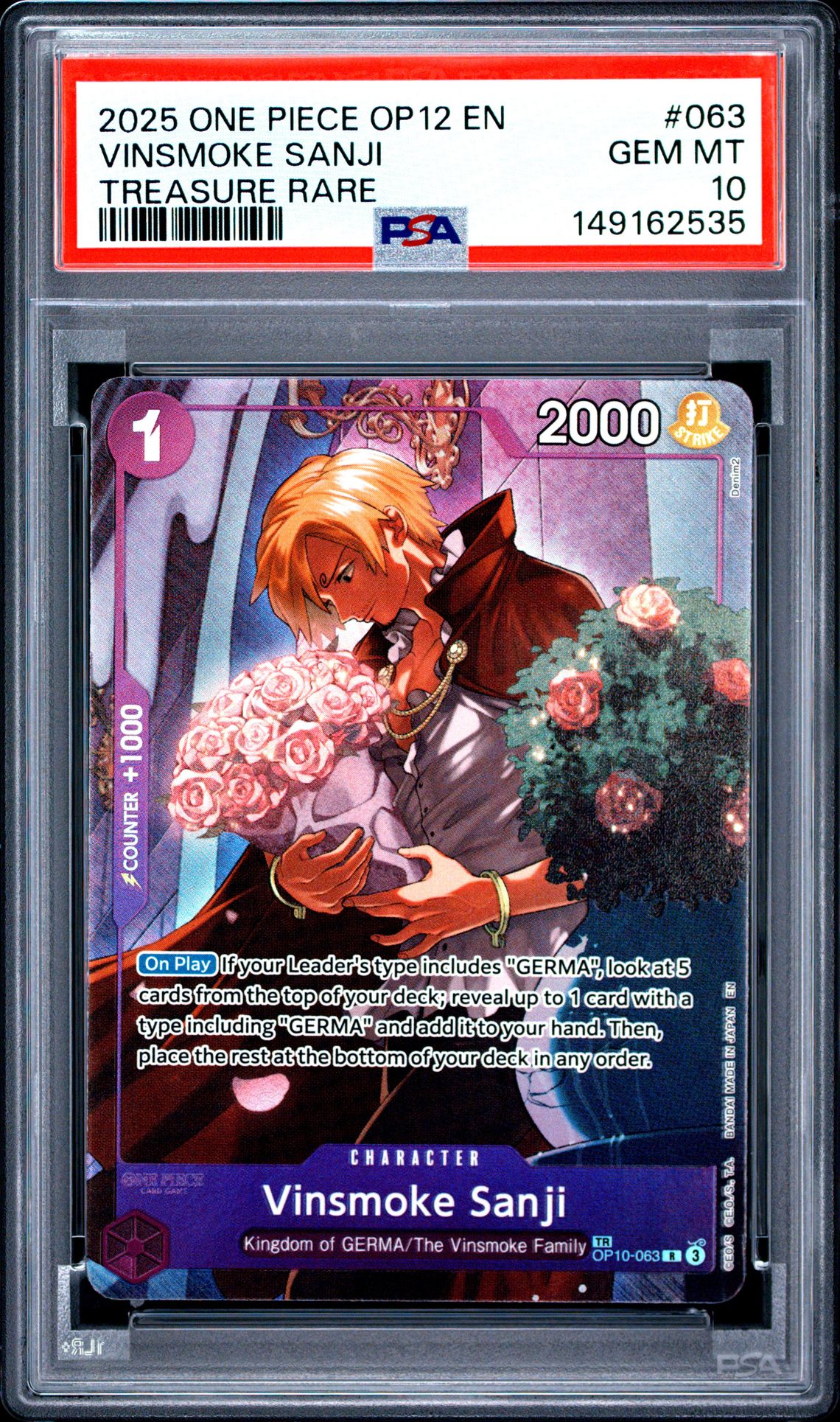 2025 One Piece Op12-Legacy Of The Master Vinsmoke Sanji #063 (Treasure Rare) Gem Mt 10 front