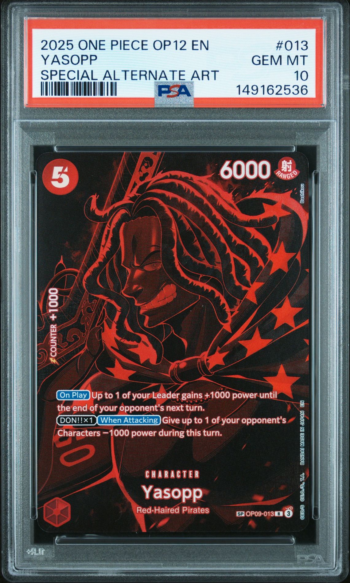 2025 One Piece Op12-Legacy Of The Master Yasopp #013 (Special Alternate Art) Gem Mt 10 front