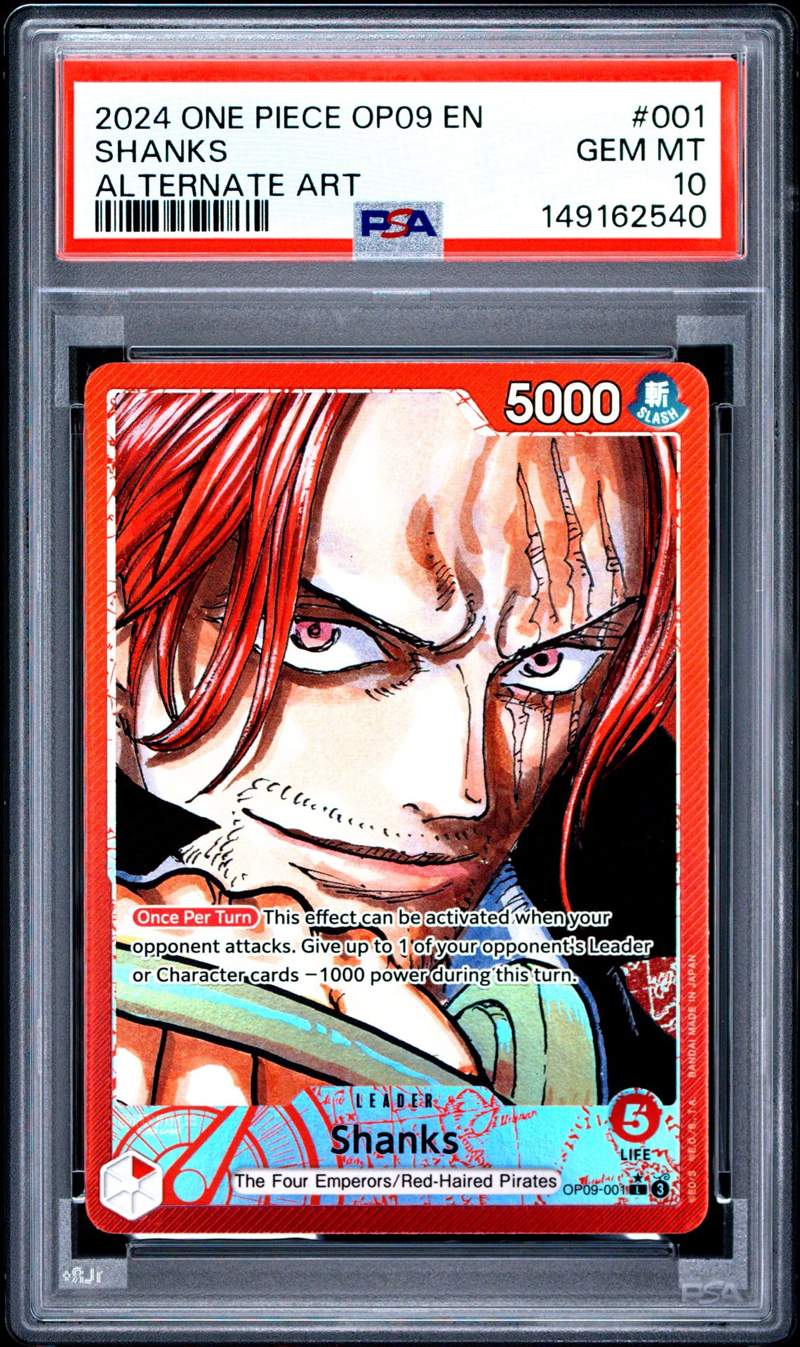 2024 One Piece Op09-Emperors In The New World Shanks #001 (Alternate Art) Gem Mt 10 front