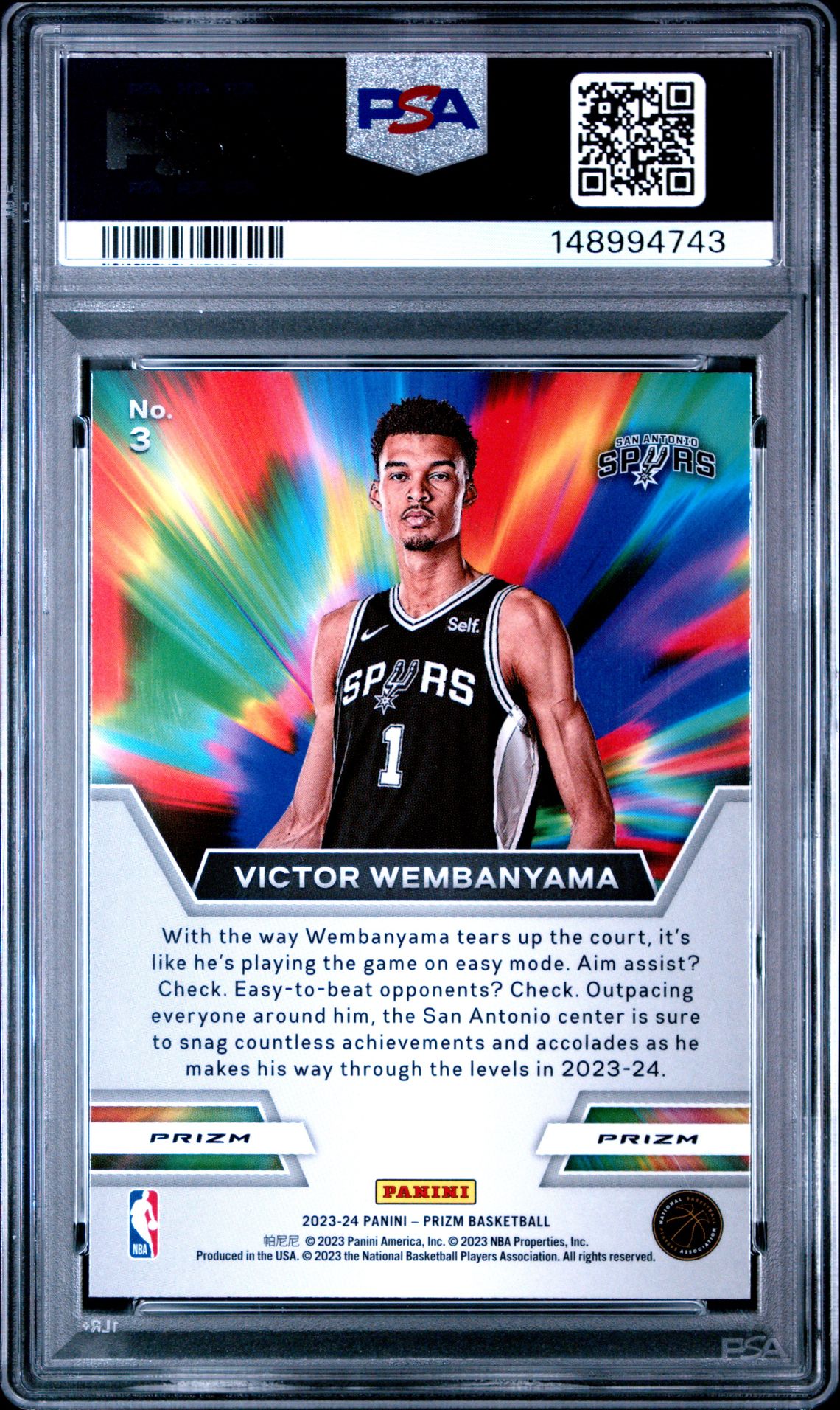 2023 Panini Prizm Instant Impact Victor Wembanyama #3 (Instant Impact-Silver Prizm) Gem Mt 10 back