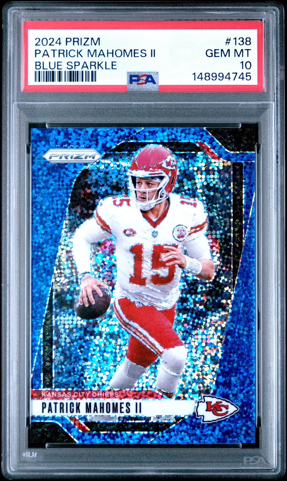 2024 Panini Prizm Patrick Mahomes Ii #138 (Blue Sparkle) Gem Mt 10 front