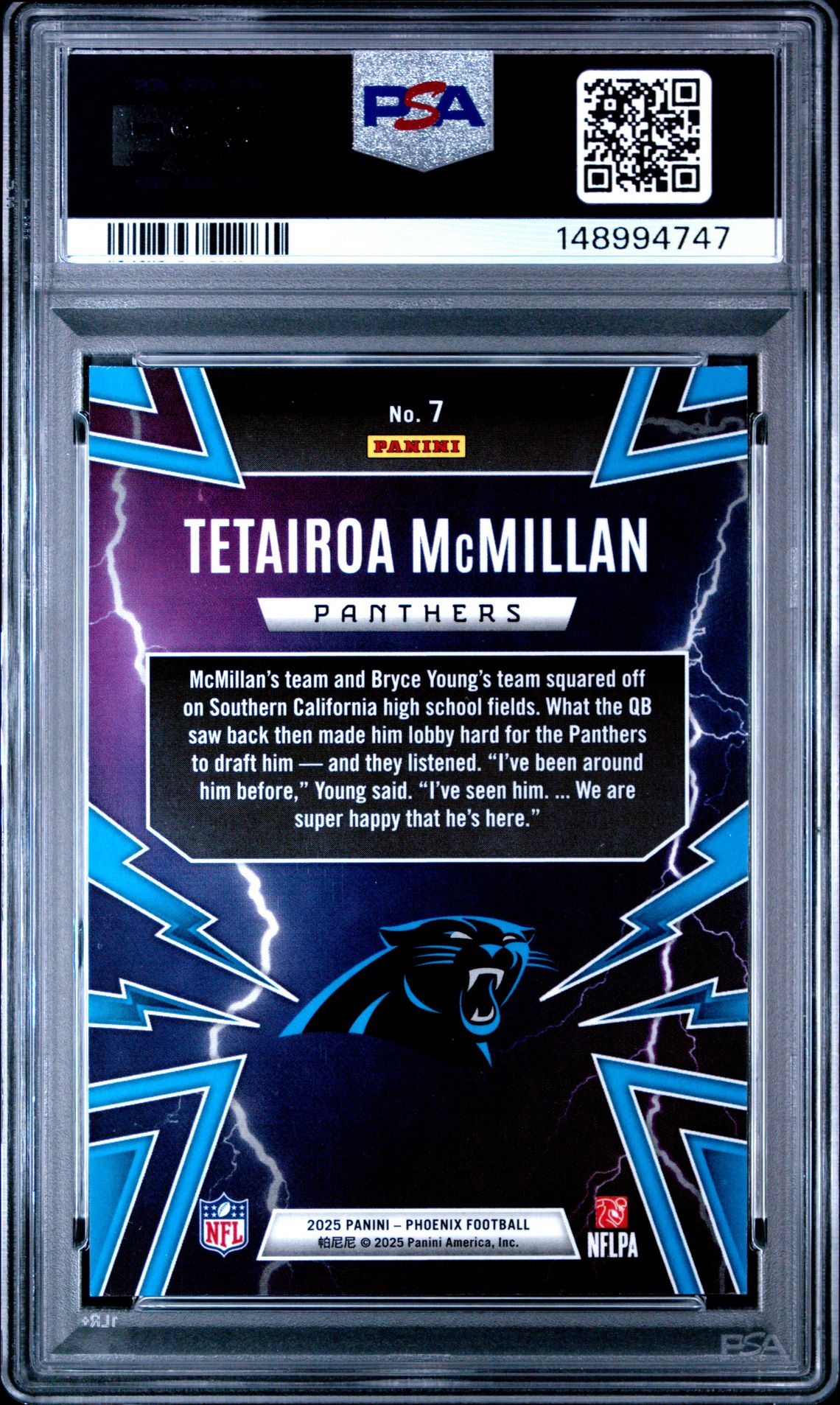 2025 Panini Phoenix Thunderbirds Tetairoa Mcmillan #7 Nm-Mt 8 back