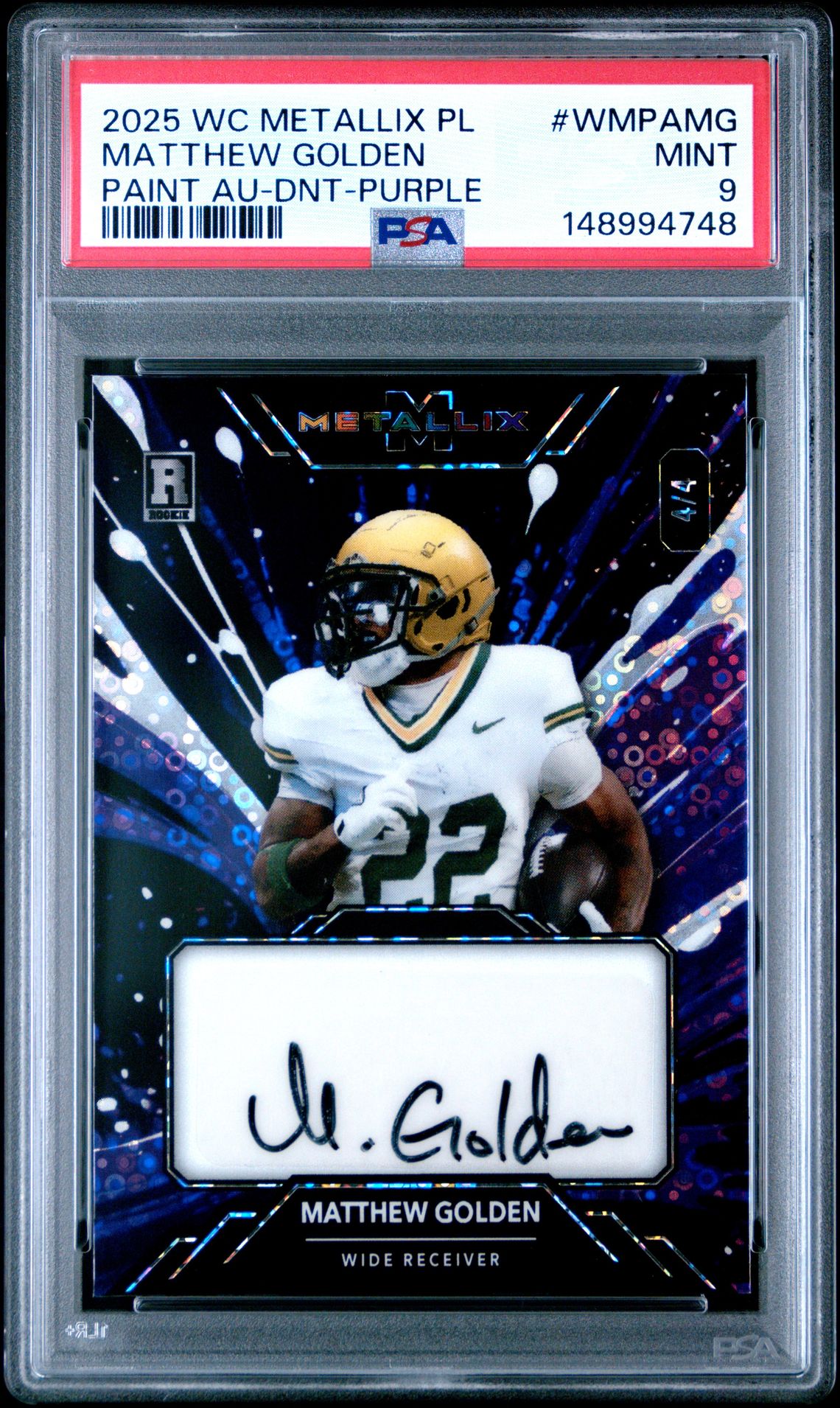 2025 Wild Card Metallix Pro-Look Hobby Paint Autographs Matthew Golden #Wmpamg (Paint Au-Dnt-Purple) Mint 9 front