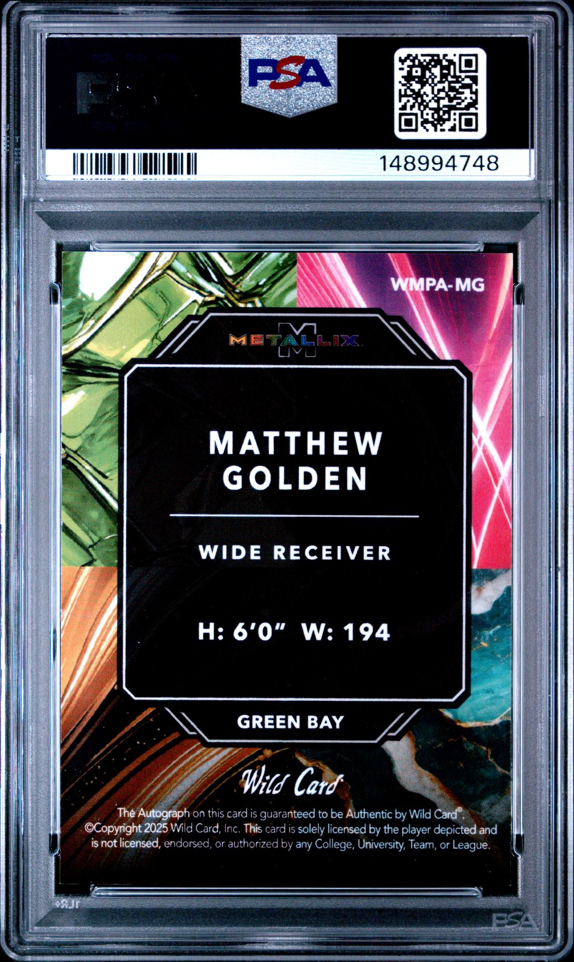 2025 Wild Card Metallix Pro-Look Hobby Paint Autographs Matthew Golden #Wmpamg (Paint Au-Dnt-Purple) Mint 9 back
