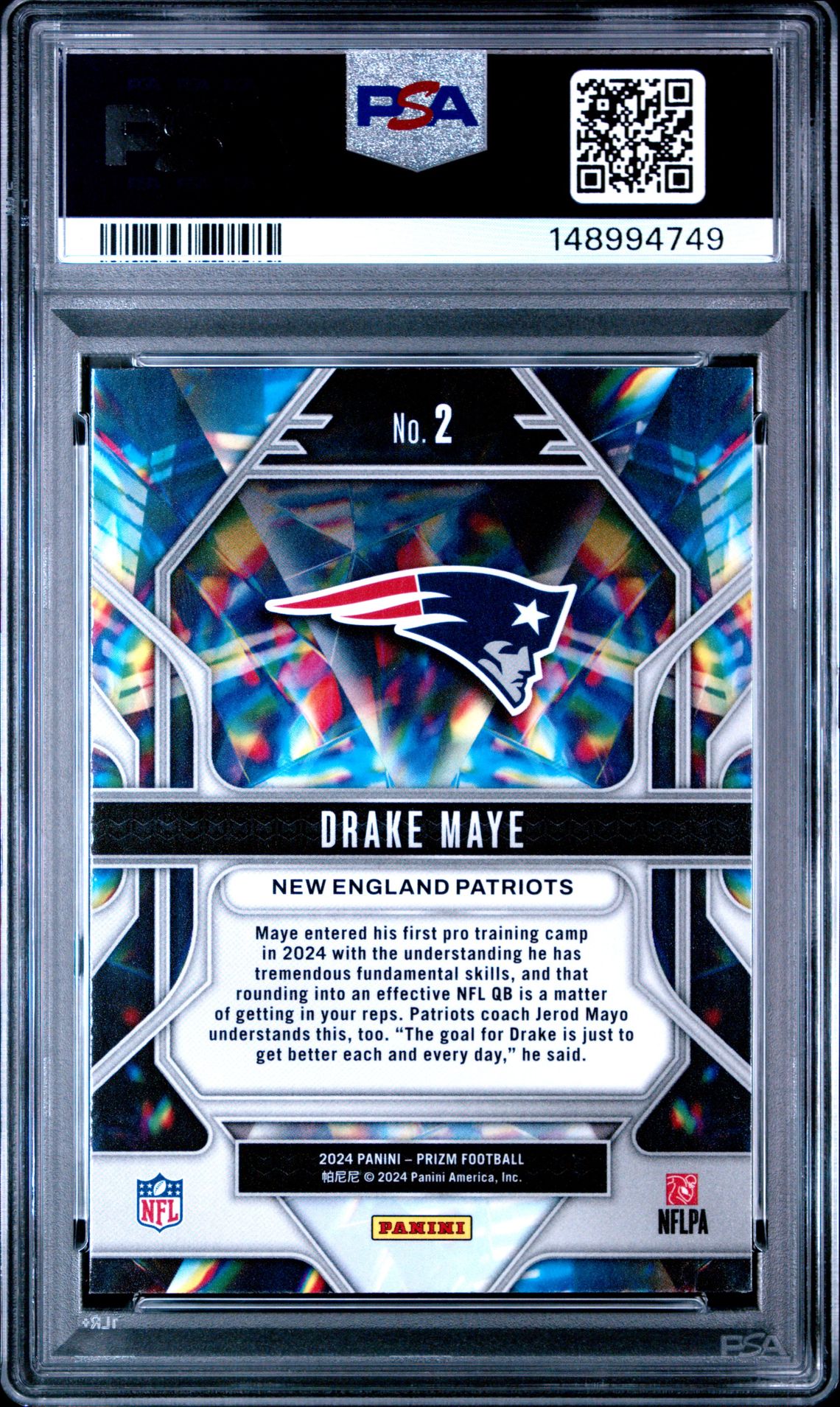 2024 Panini Prizm Prizmatic Drake Maye #2 Mint 9 back