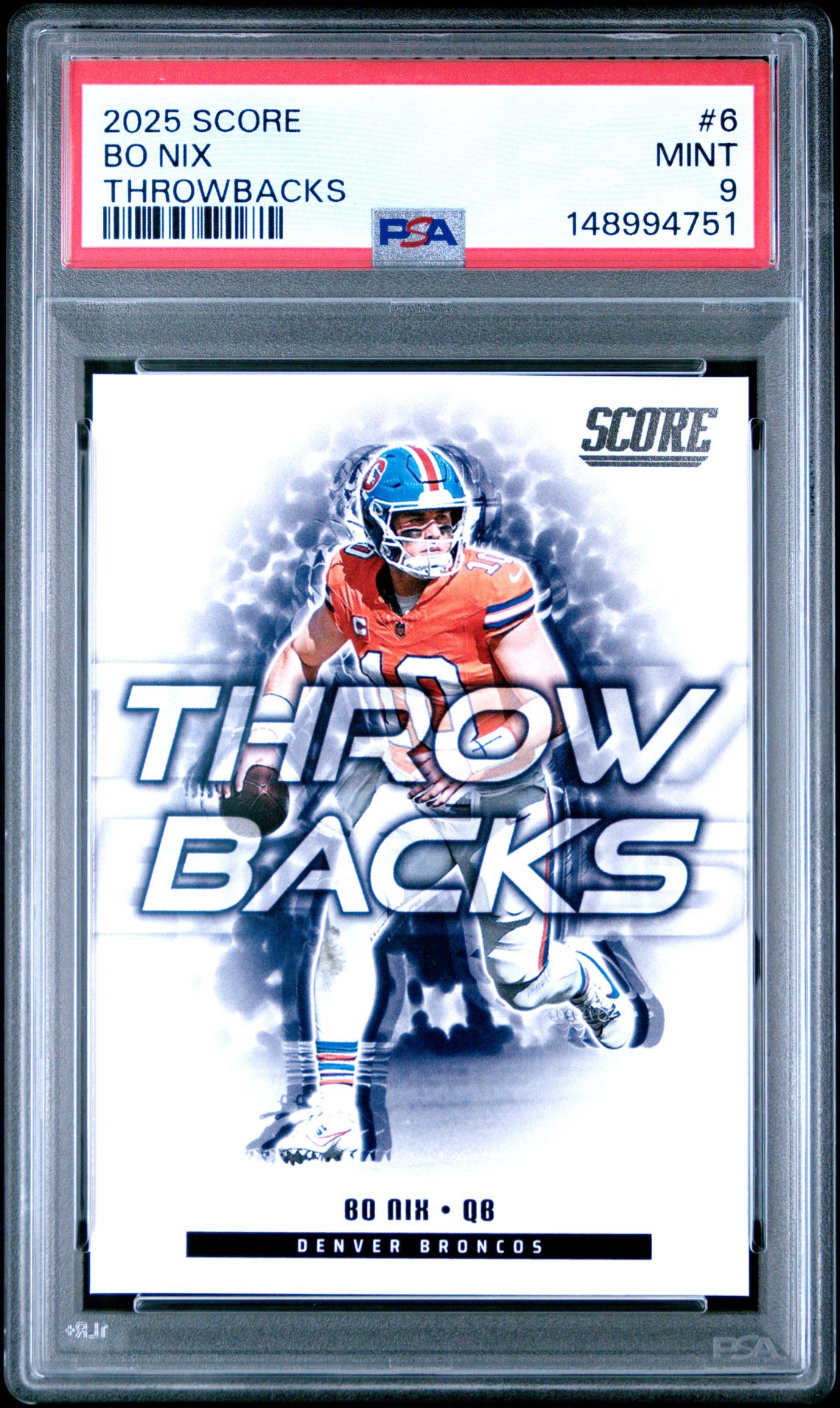 2025 Panini Score Throwbacks Bo Nix #6 Mint 9 front
