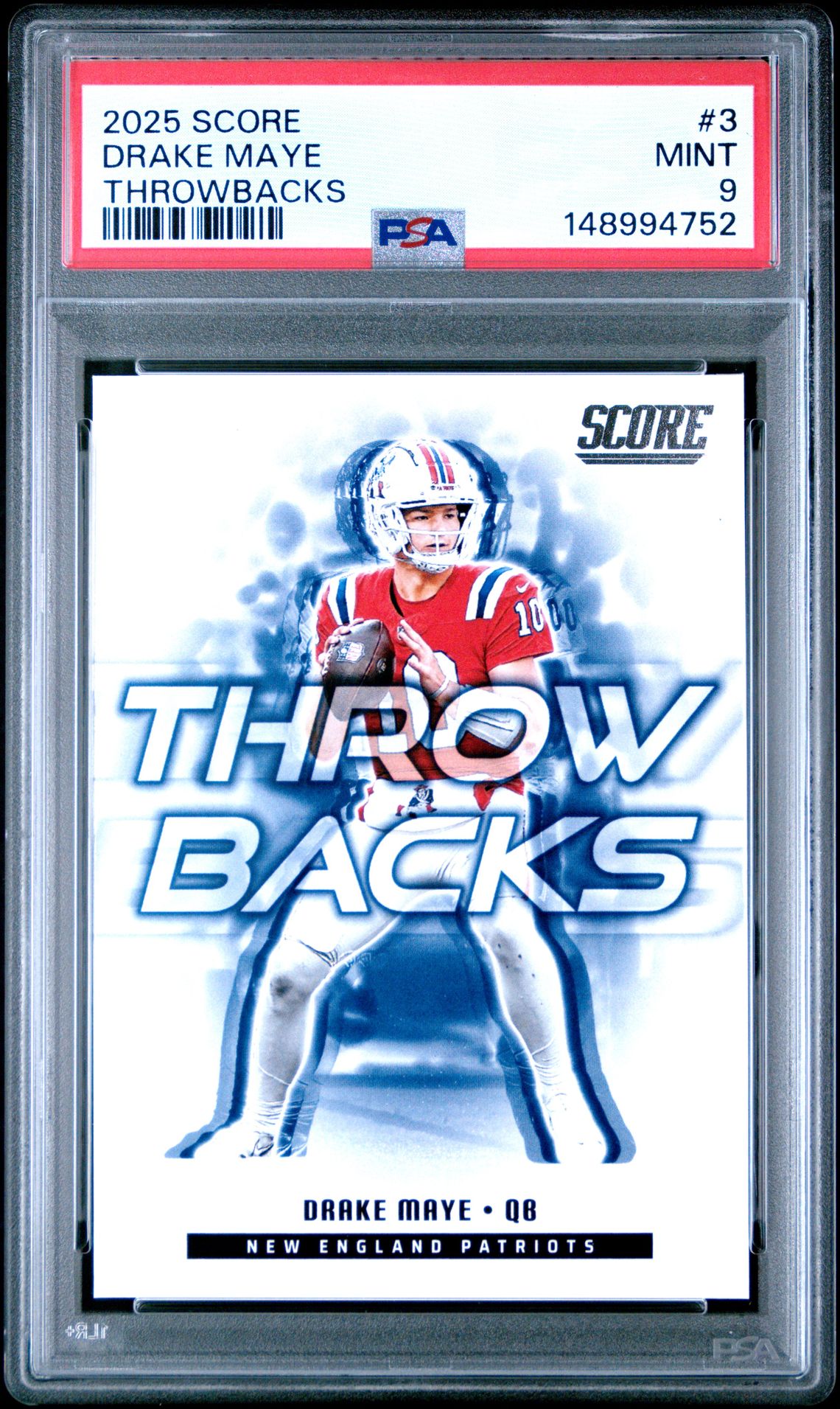 2025 Panini Score Throwbacks Drake Maye #3 Mint 9 front