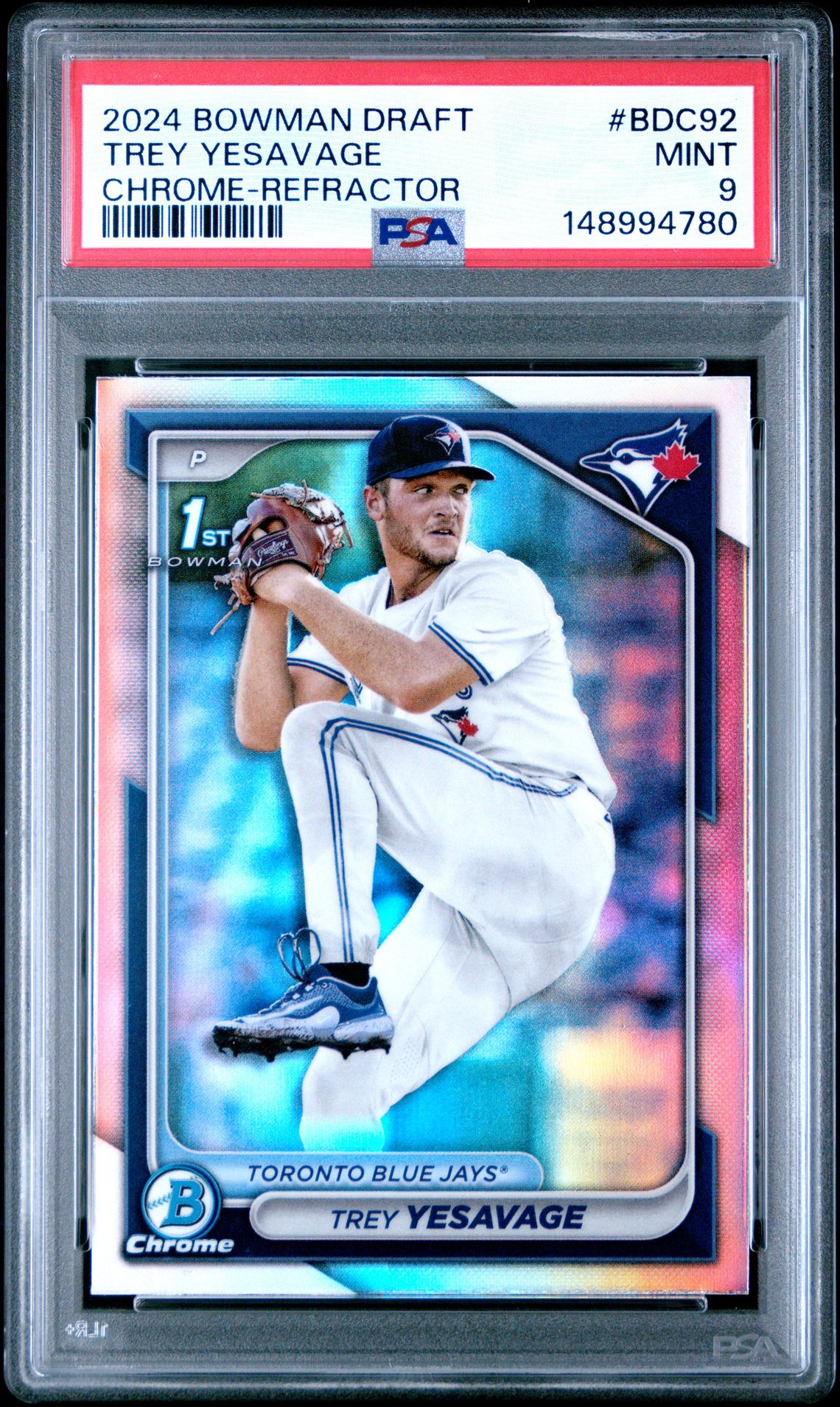 2024 Bowman Draft Trey Yesavage #Bdc92 (Chrome-Refractor) Mint 9 front