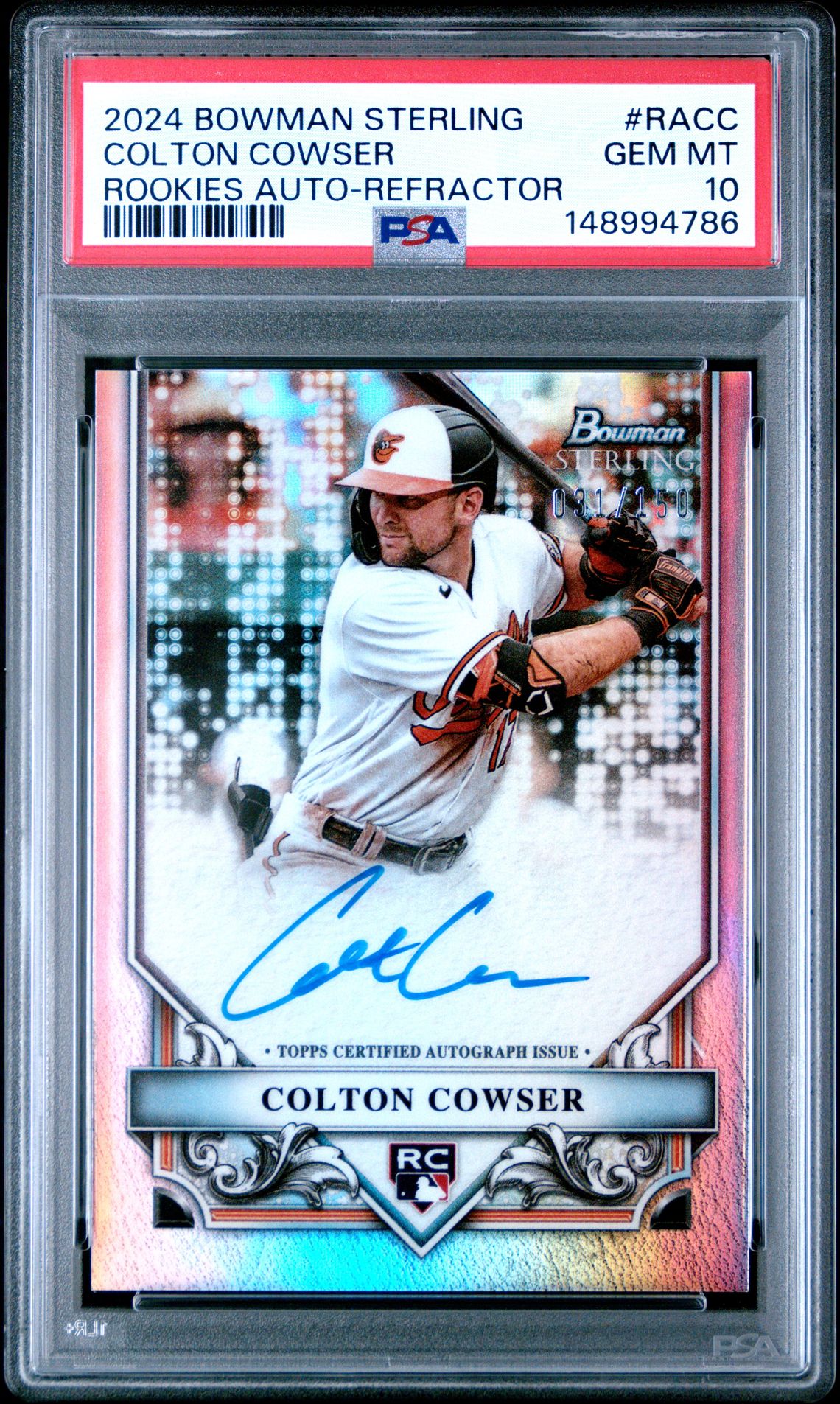 2024 Bowman Sterling Rookies Autographs Colton Cowser #Racc (Rookies Auto-Refractor) Gem Mt 10 front