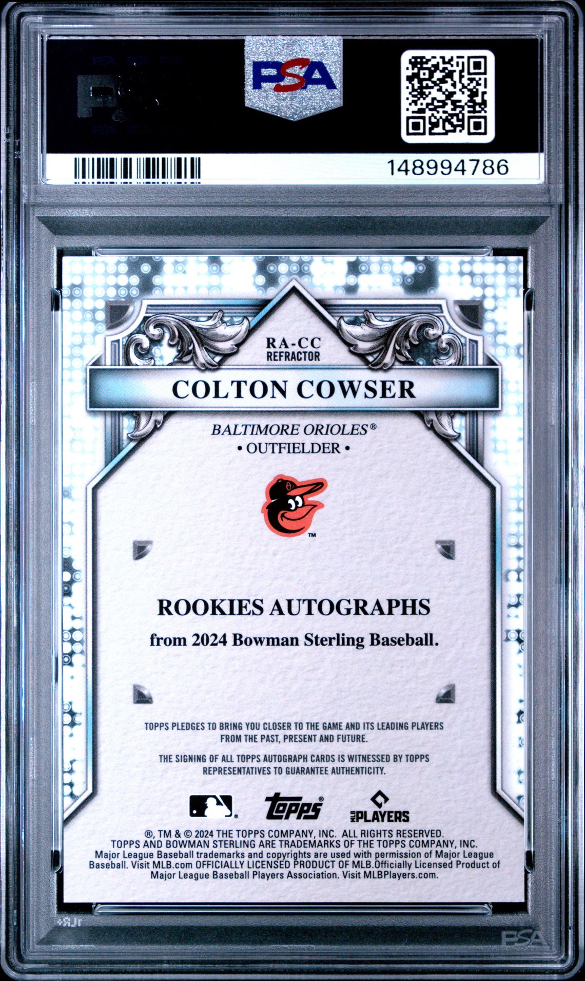 2024 Bowman Sterling Rookies Autographs Colton Cowser #Racc (Rookies Auto-Refractor) Gem Mt 10 back