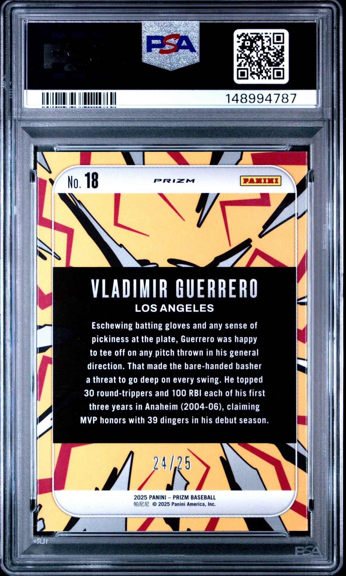 2025 Panini Prizm Dingers! Vladimir Guerrero #18 (Dingers!-Green Pulsar) Gem Mt 10 back