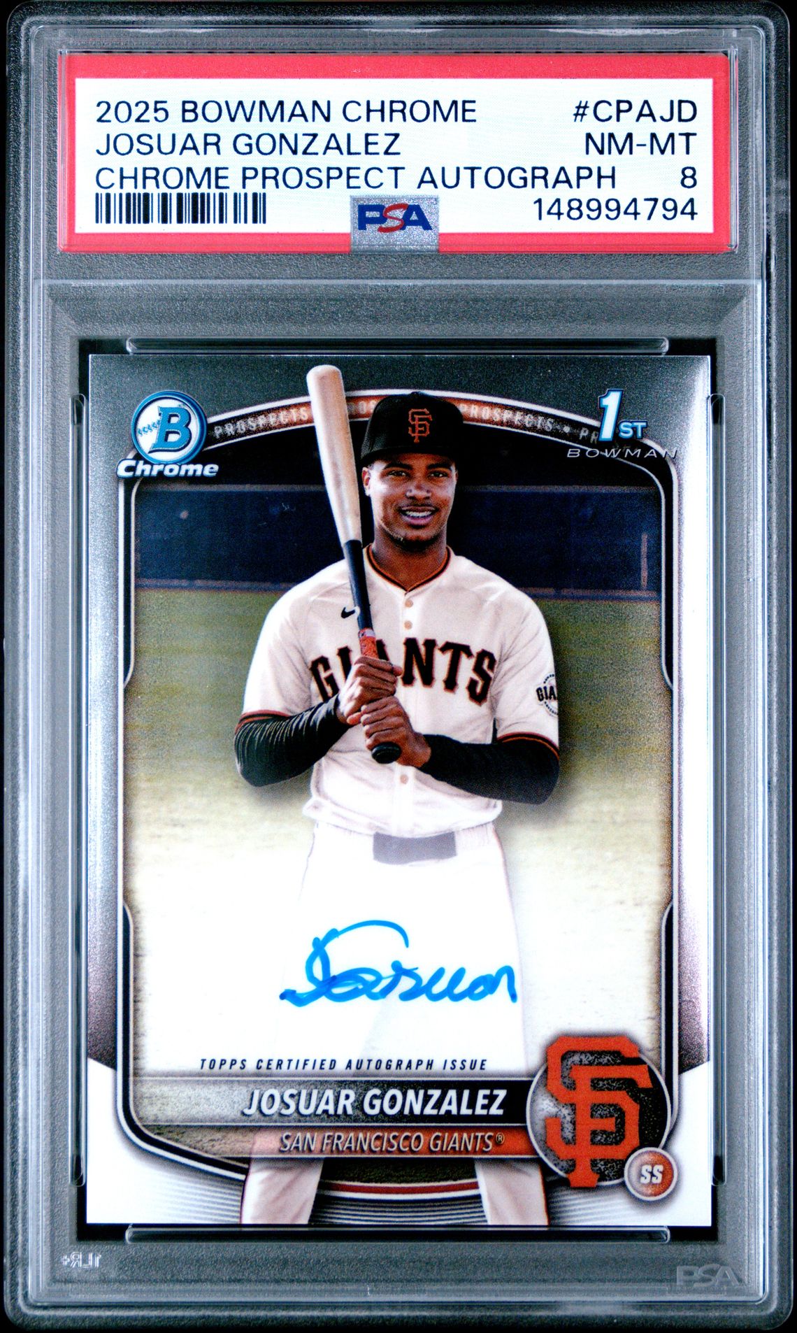 2025 Bowman Chrome Prospect Autographs Josuar Gonzalez #Cpajd Nm-Mt 8 front