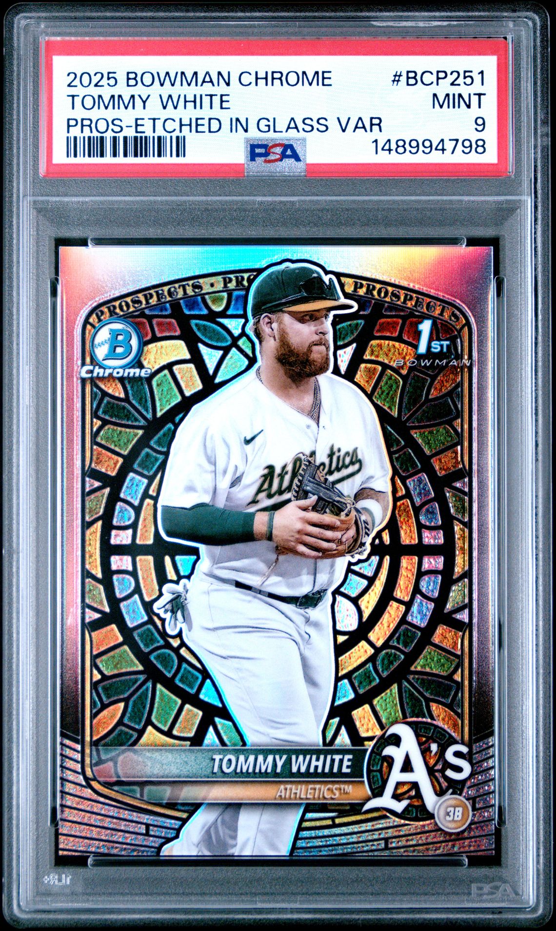2025 Bowman Chrome Prospects Tommy White #Bcp251 (Pros-Etched In Glass Var) Mint 9 front