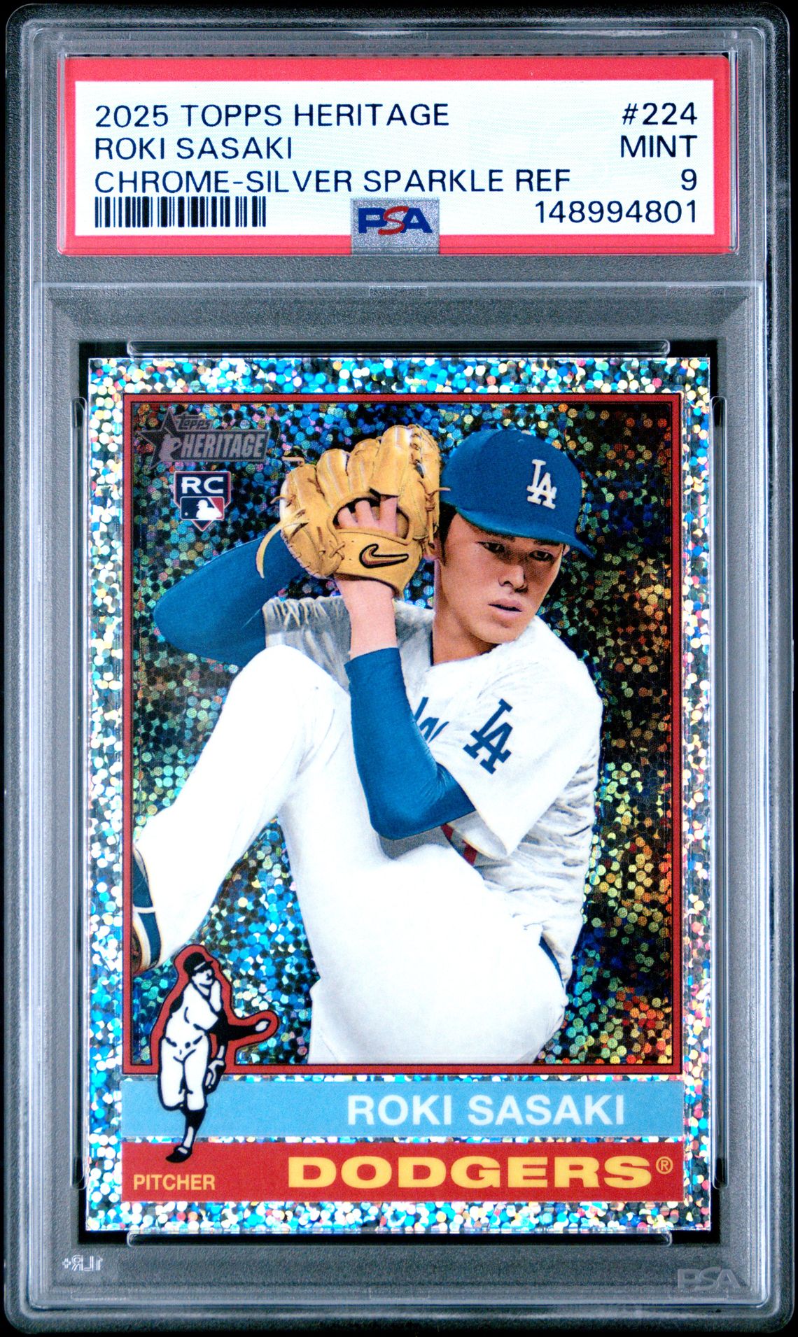 2025 Topps Heritage Roki Sasaki #224 (Chrome-Silver Sparkle Ref) Mint 9 front