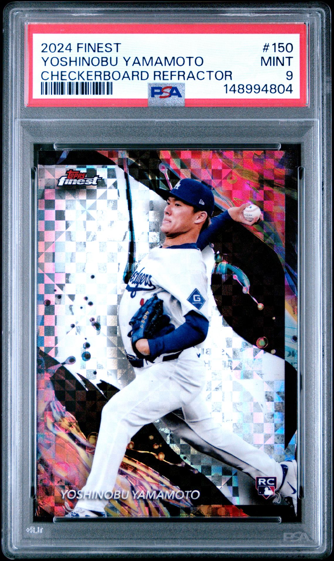 2024 Topps Finest Yoshinobu Yamamoto #150 (Checkerboard Refractor) Mint 9 front