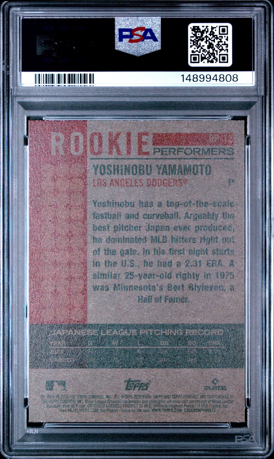 2024 Topps Heritage High Number Rookie Performers Yoshinobu Yamamoto #Rp12 Mint 9 back