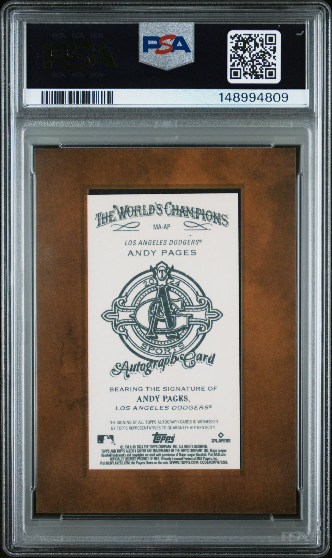 2024 Topps Allen & Ginter Mini Baseball Autographs Andy Pages #Maap Mint 9 back