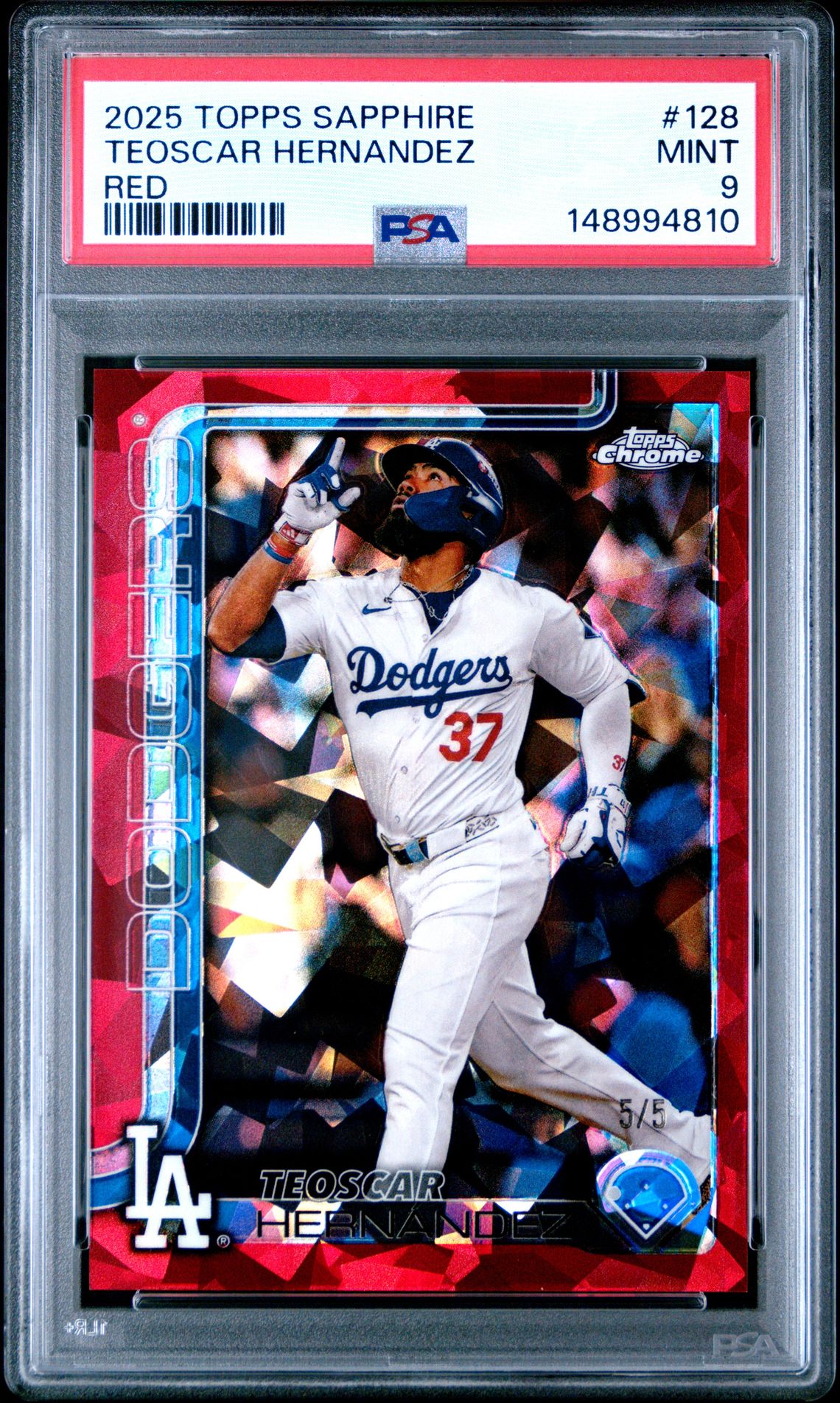 2025 Topps Chrome Sapphire Teoscar Hernandez #128 (Red) Mint 9 front