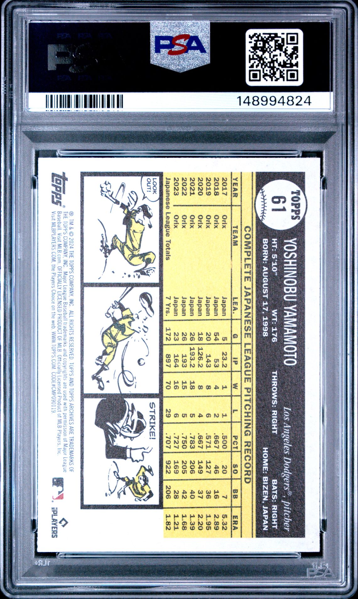 2024 Topps Archives Yoshinobu Yamamoto #61 Gem Mt 10 back