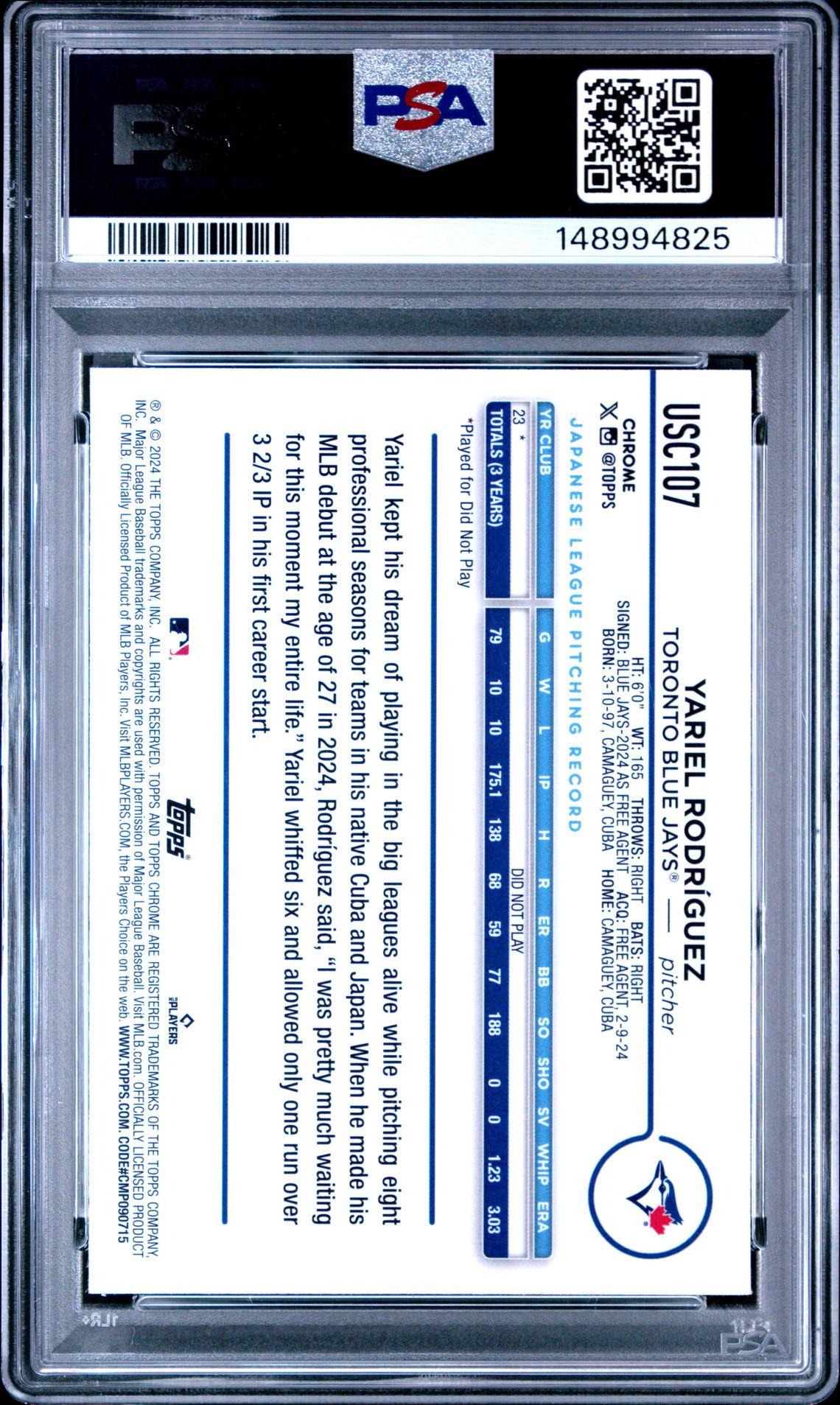 2024 Topps Chrome Update Yariel Rodriguez #Usc107 (Gold Refractor) Mint 9 back