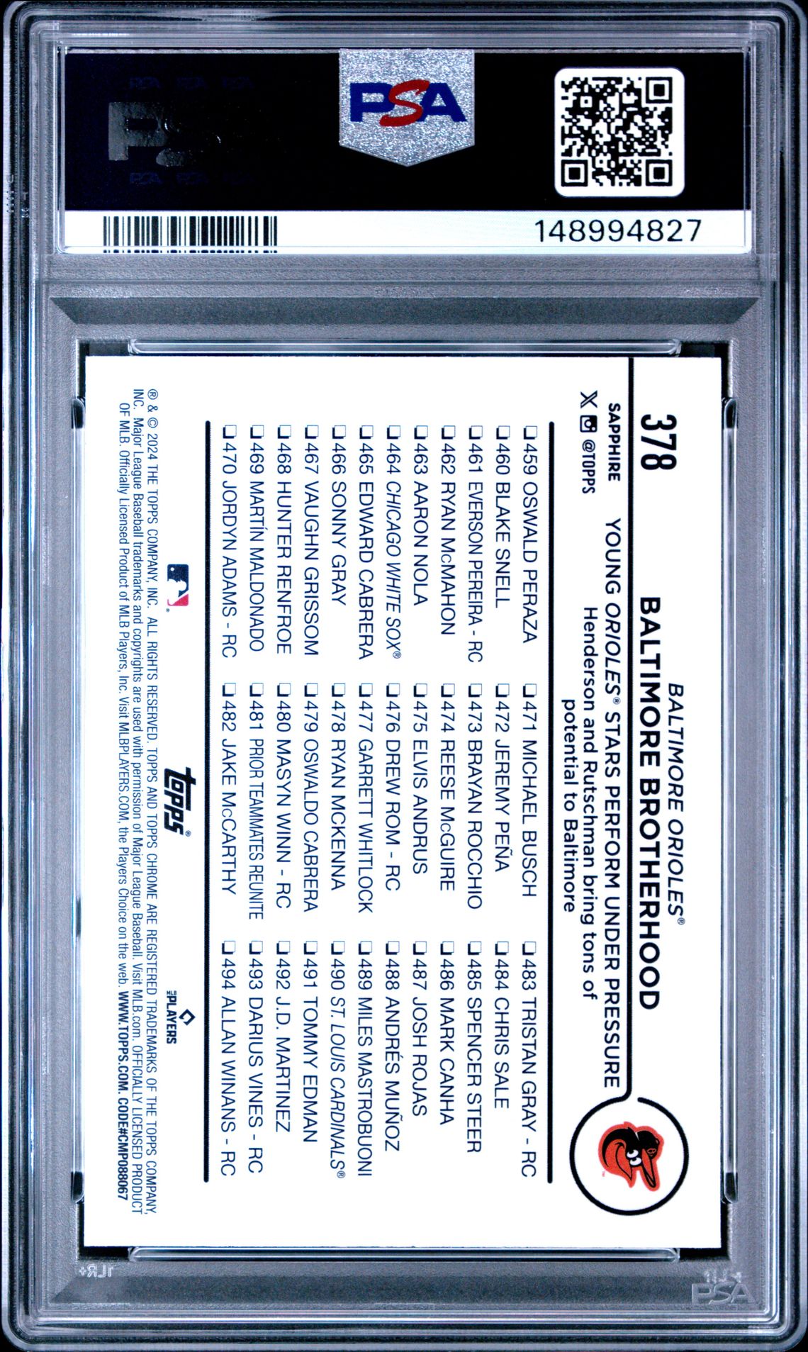 2024 Topps Chrome Sapphire Gunnar Henderson #378 (Gold) Nm-Mt 8 back