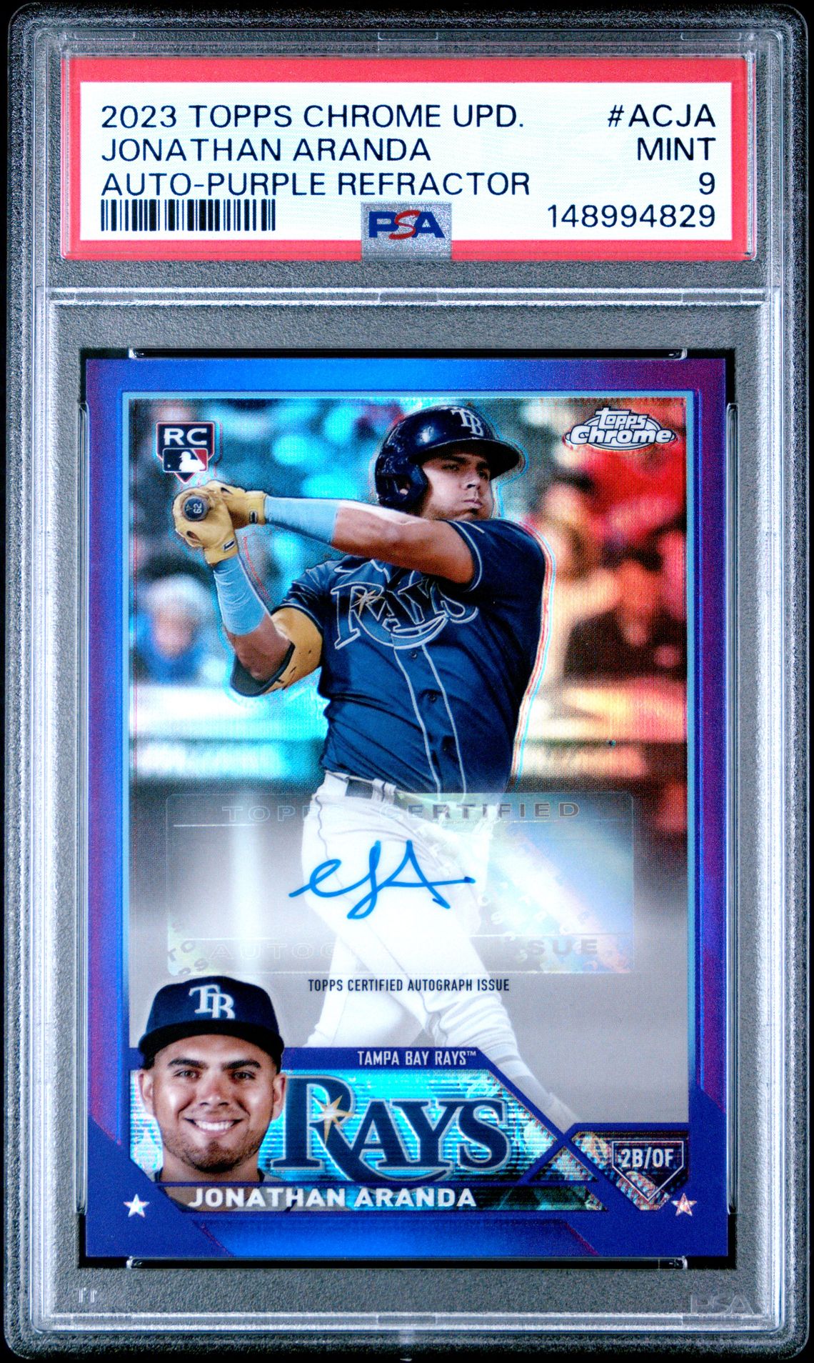 2023 Topps Chrome Update Autograph Jonathan Aranda #Acja (Auto-Purple Refractor) Mint 9 front