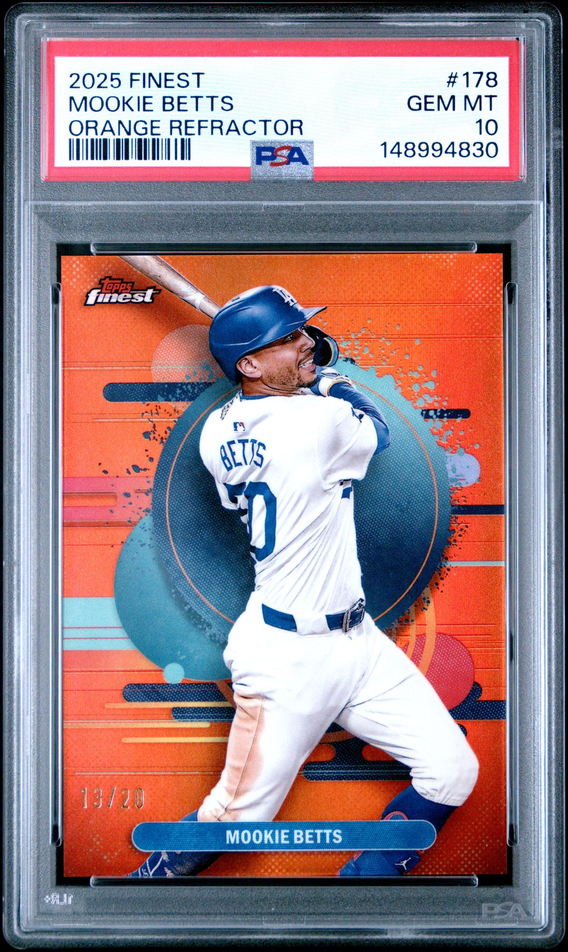 2025 Topps Finest Mookie Betts #178 (Orange Refractor) Gem Mt 10 front