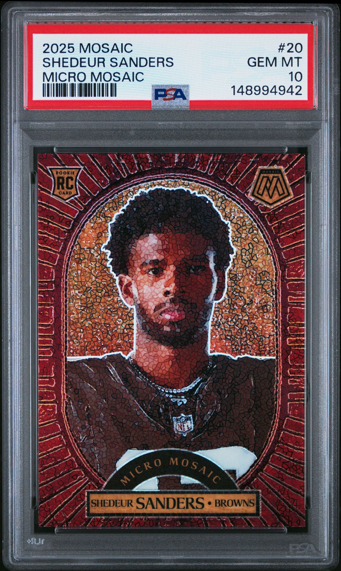 2025 Panini Mosaic Micro Mosaic Shedeur Sanders #20 Gem Mt 10 front view - PSA graded GEM MT 10