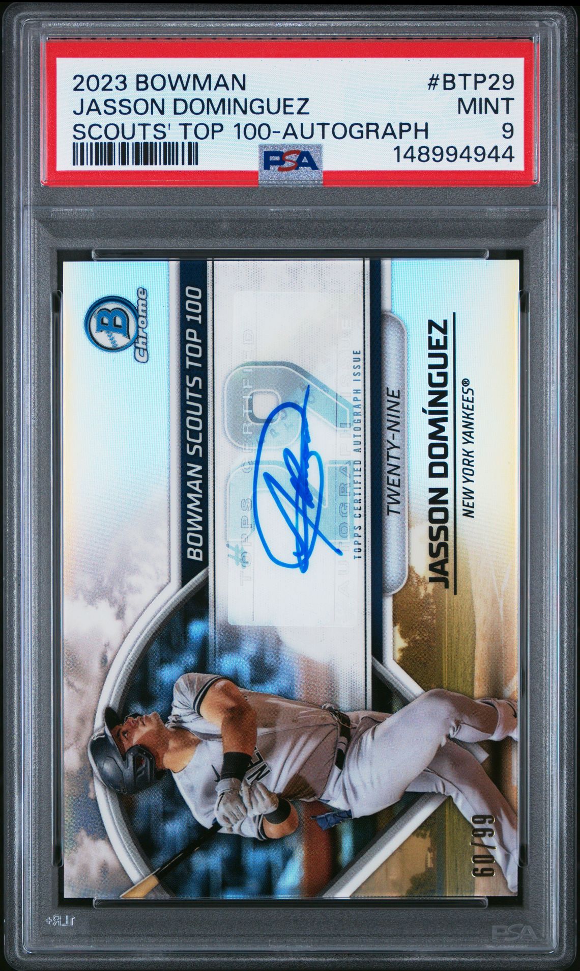 2023 Bowman Scouts' Top 100 Jasson Dominguez #Btp29 (Scouts' Top 100-Autograph) Mint 9 front