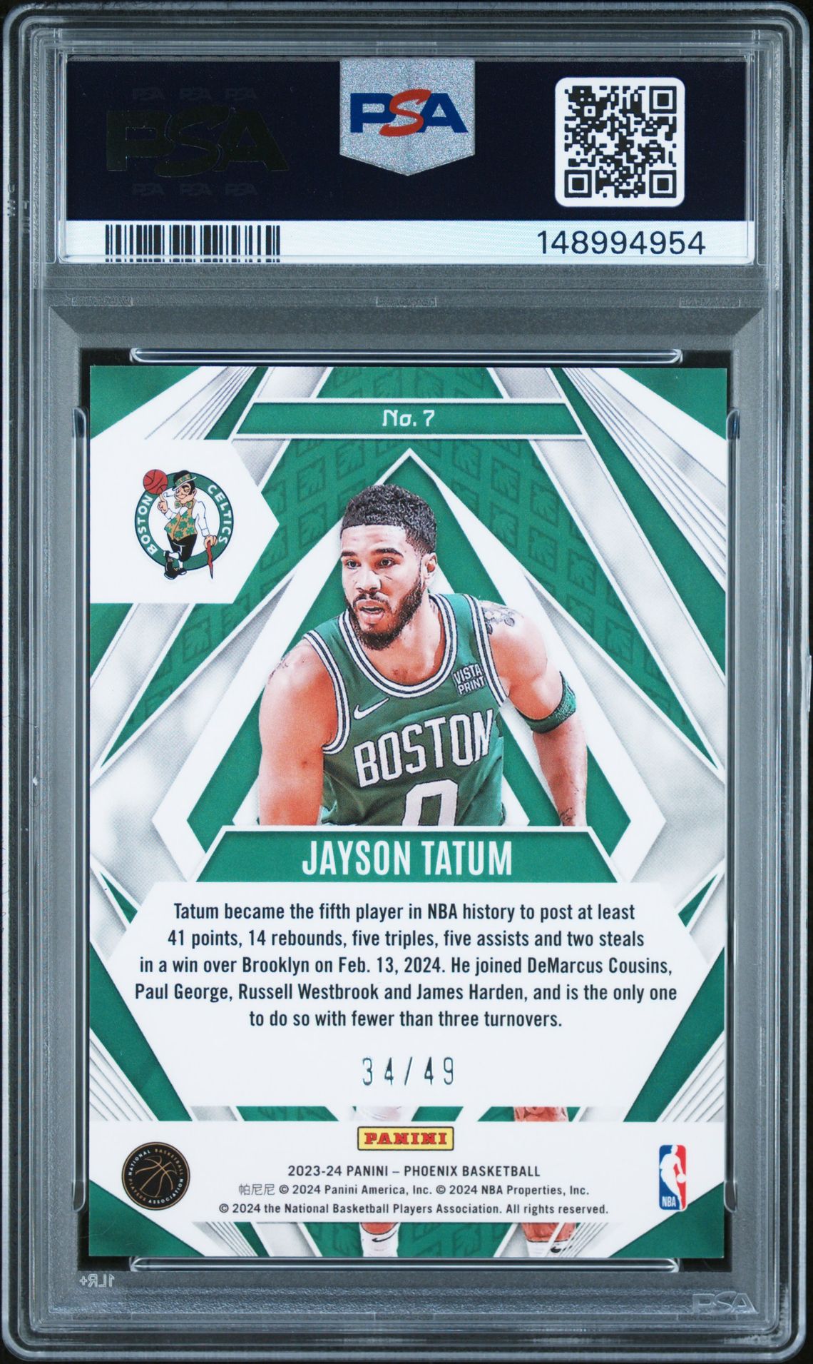 2023 Panini Phoenix Paragon Jayson Tatum #7 (Paragon-Bronze Lazer) Mint 9 back