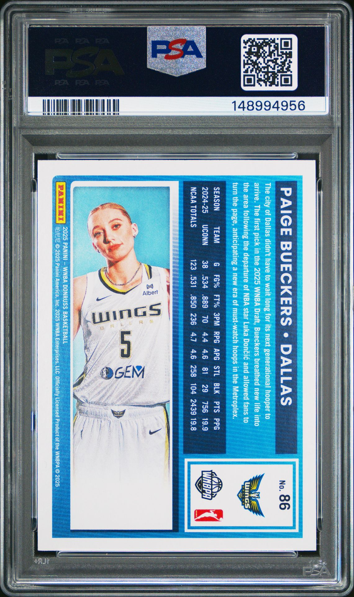 2025 Panini Donruss Wnba Paige Bueckers #86 Mint 9 back