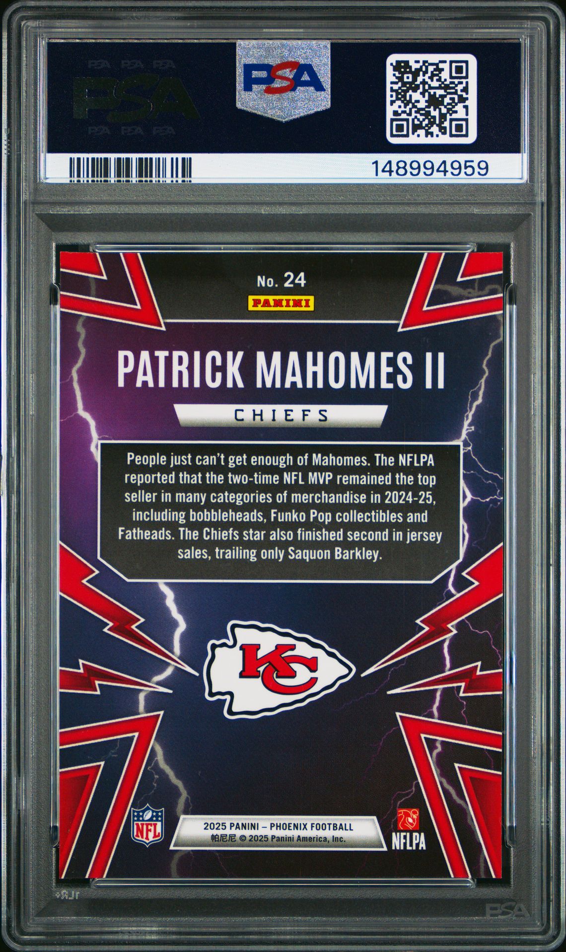 2025 Panini Phoenix Thunderbirds Patrick Mahomes Ii #24 Mint 9 back