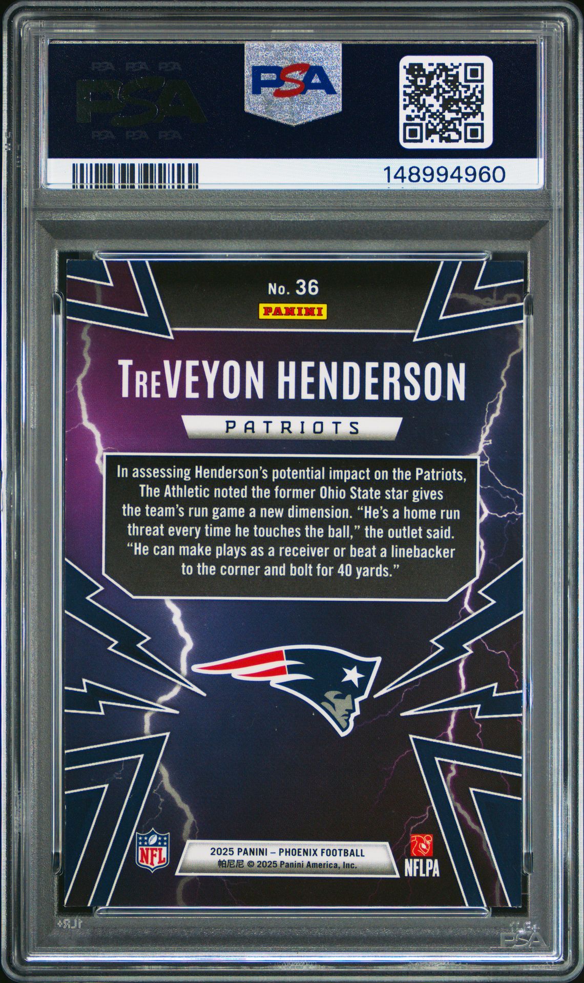 2025 Panini Phoenix Thunderbirds Treveyon Henderson #36 Mint 9 back