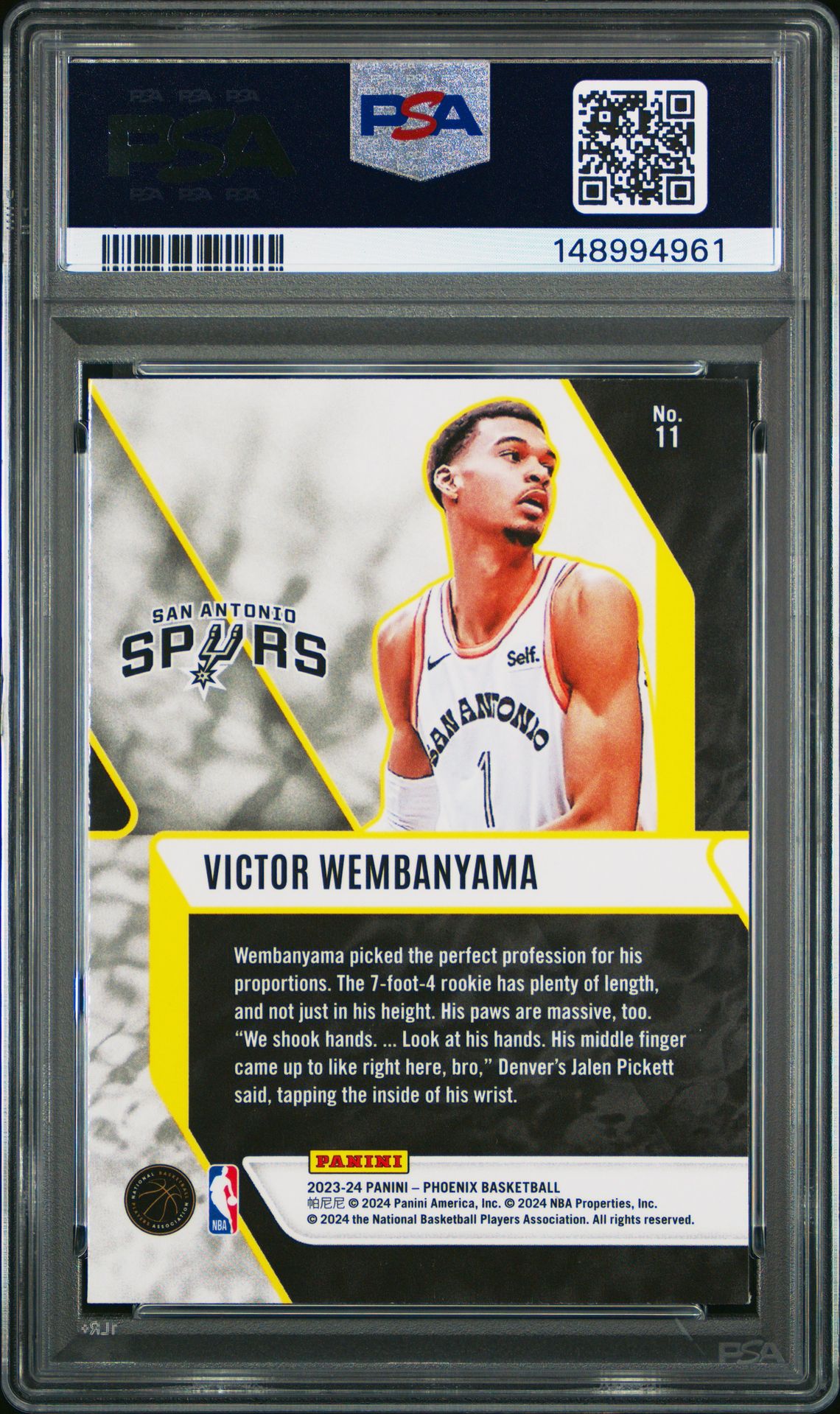 2023 Panini Phoenix Fade To Black Victor Wembanyama #11 (Fade To Black-Silver) Mint 9 back