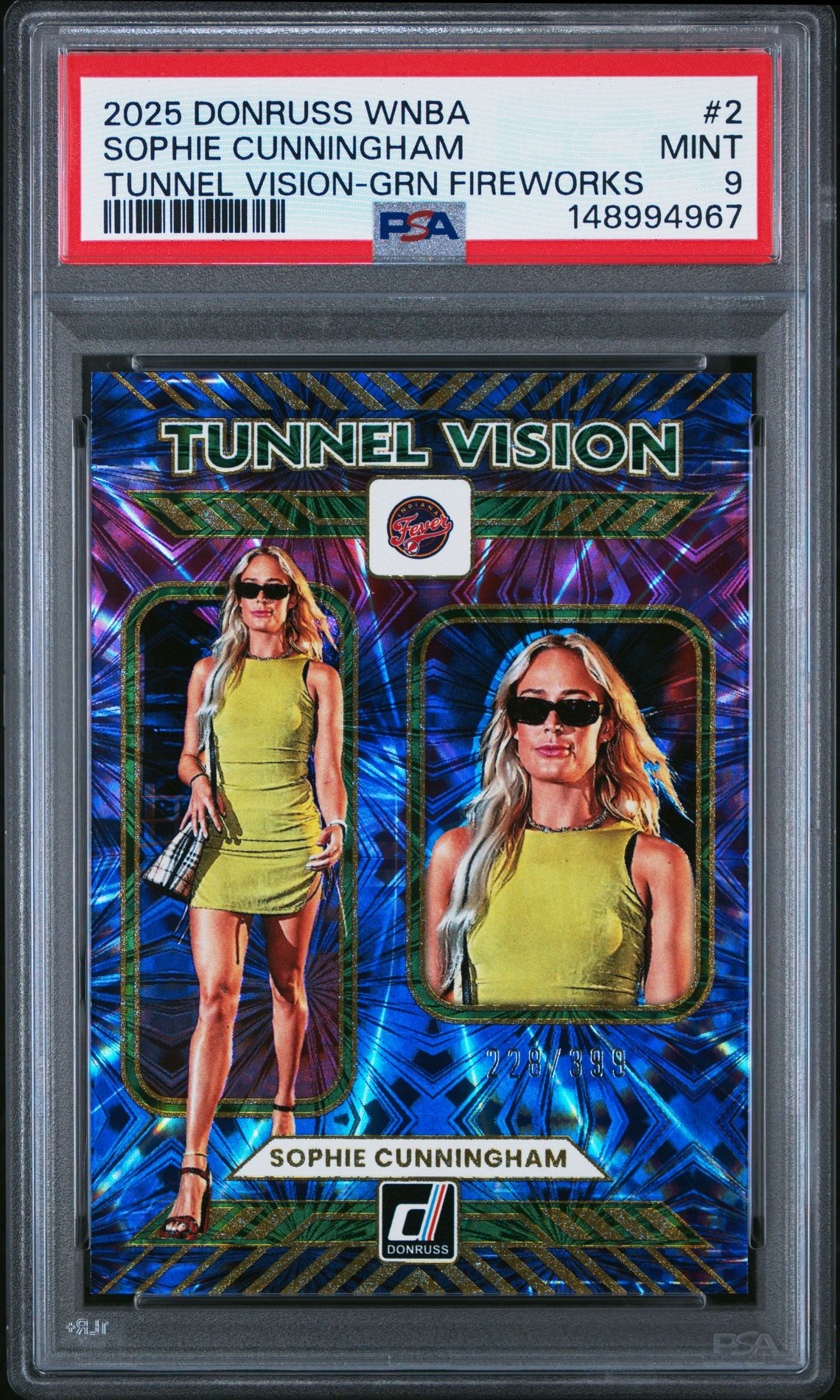 2025 Panini Donruss Wnba Tunnel Vision Sophie Cunningham #2 (Tnnl Vsn-Green Fireworks) Mint 9 front