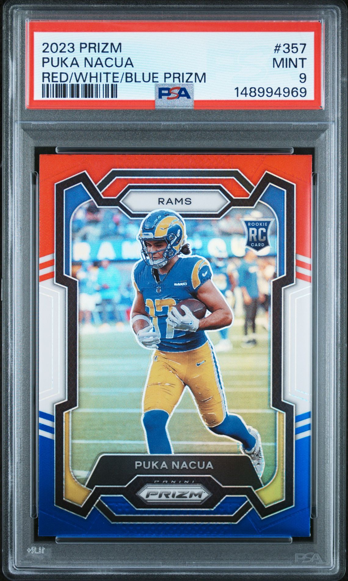 2023 Panini Prizm Puka Nacua #357 (Red/White/Blue Prizm) Mint 9 front