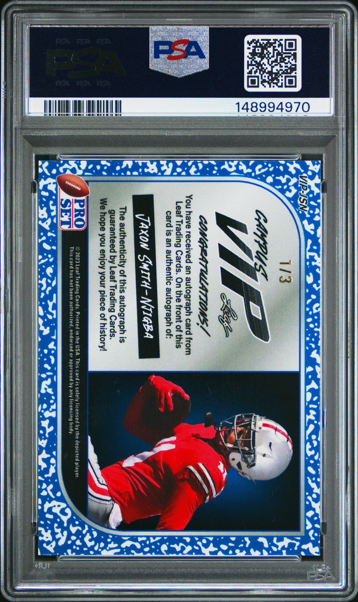 2023 Leaf Pro Set Metal Campus Vip Autographs Jaxon Smith-Njigba #Vipjsn (Campus Vip Autograph-Red) Nm-Mt 8 back