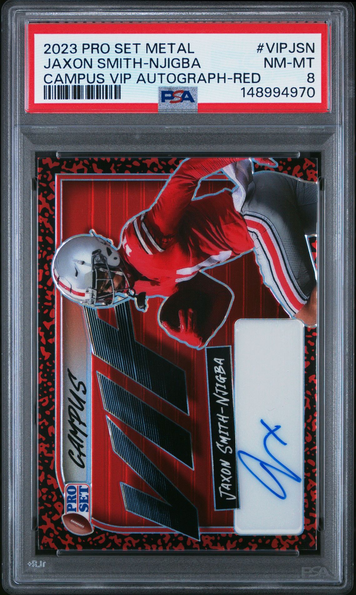 2023 Leaf Pro Set Metal Campus Vip Autographs Jaxon Smith-Njigba #Vipjsn (Campus Vip Autograph-Red) Nm-Mt 8 front
