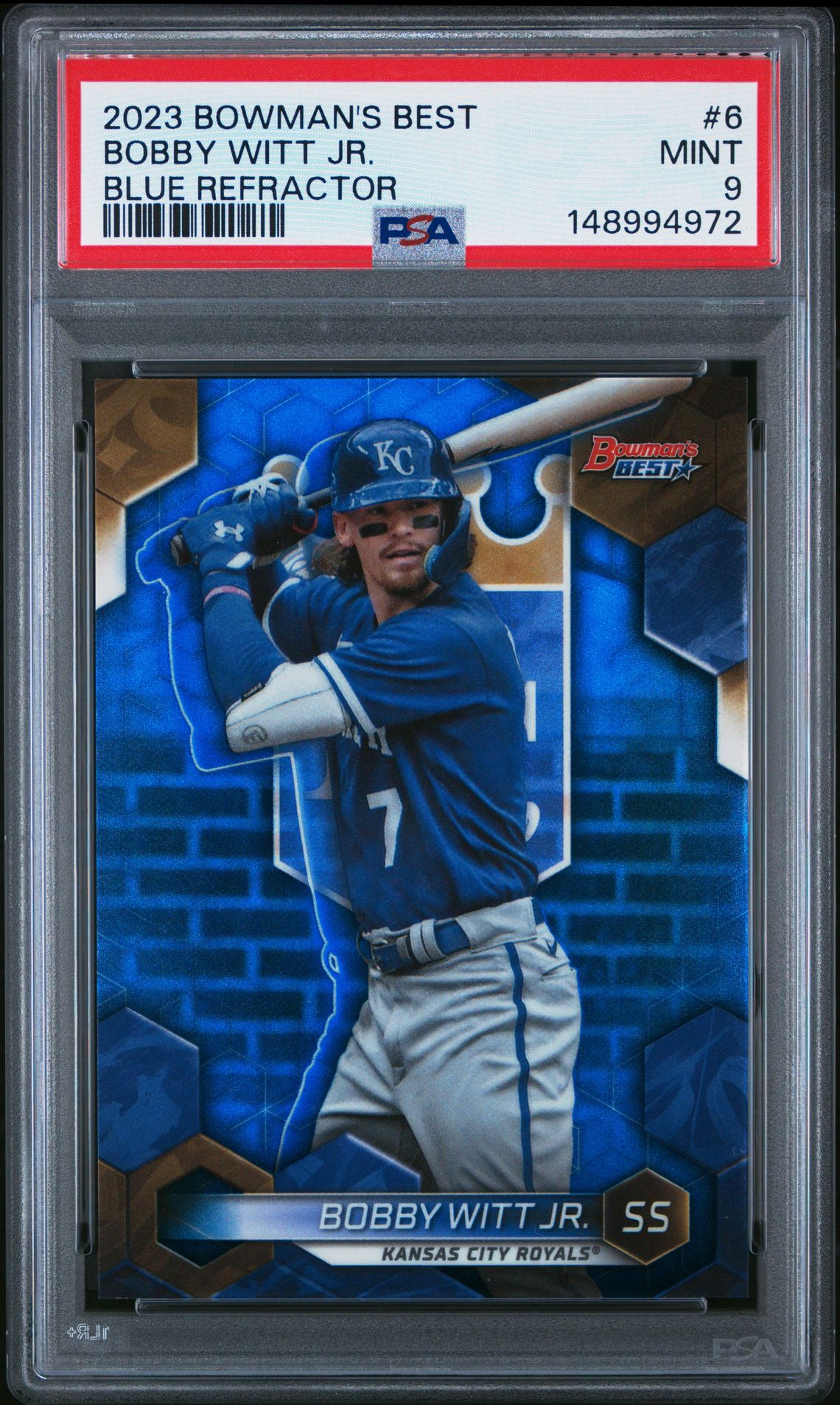 2023 Bowman's Best Bobby Witt Jr. #6 (Blue Refractor) Mint 9 front