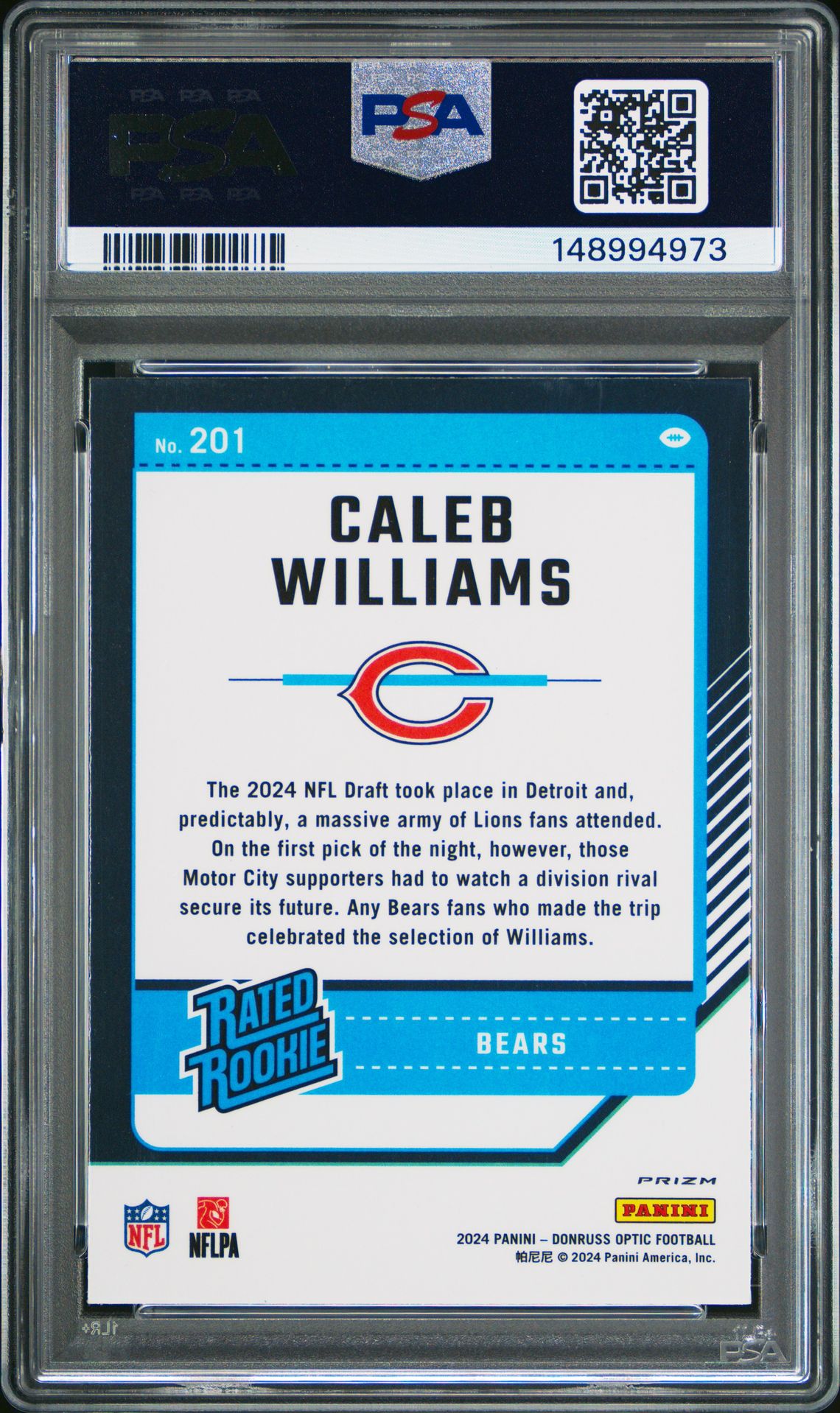2024 Panini Donruss Optic Caleb Williams #201 (Pink) Mint 9 back