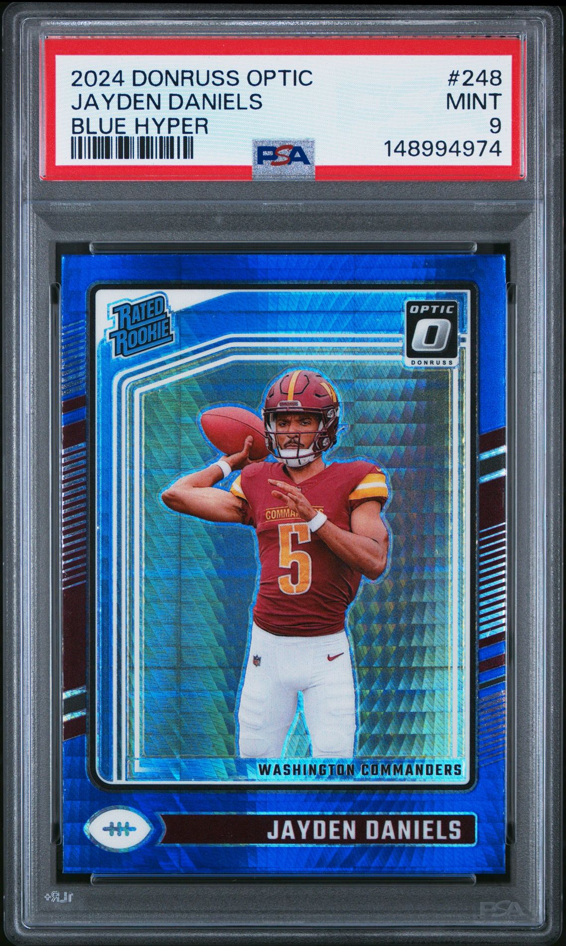 2024 Panini Donruss Optic Jayden Daniels #248 (Blue Hyper) Mint 9 front
