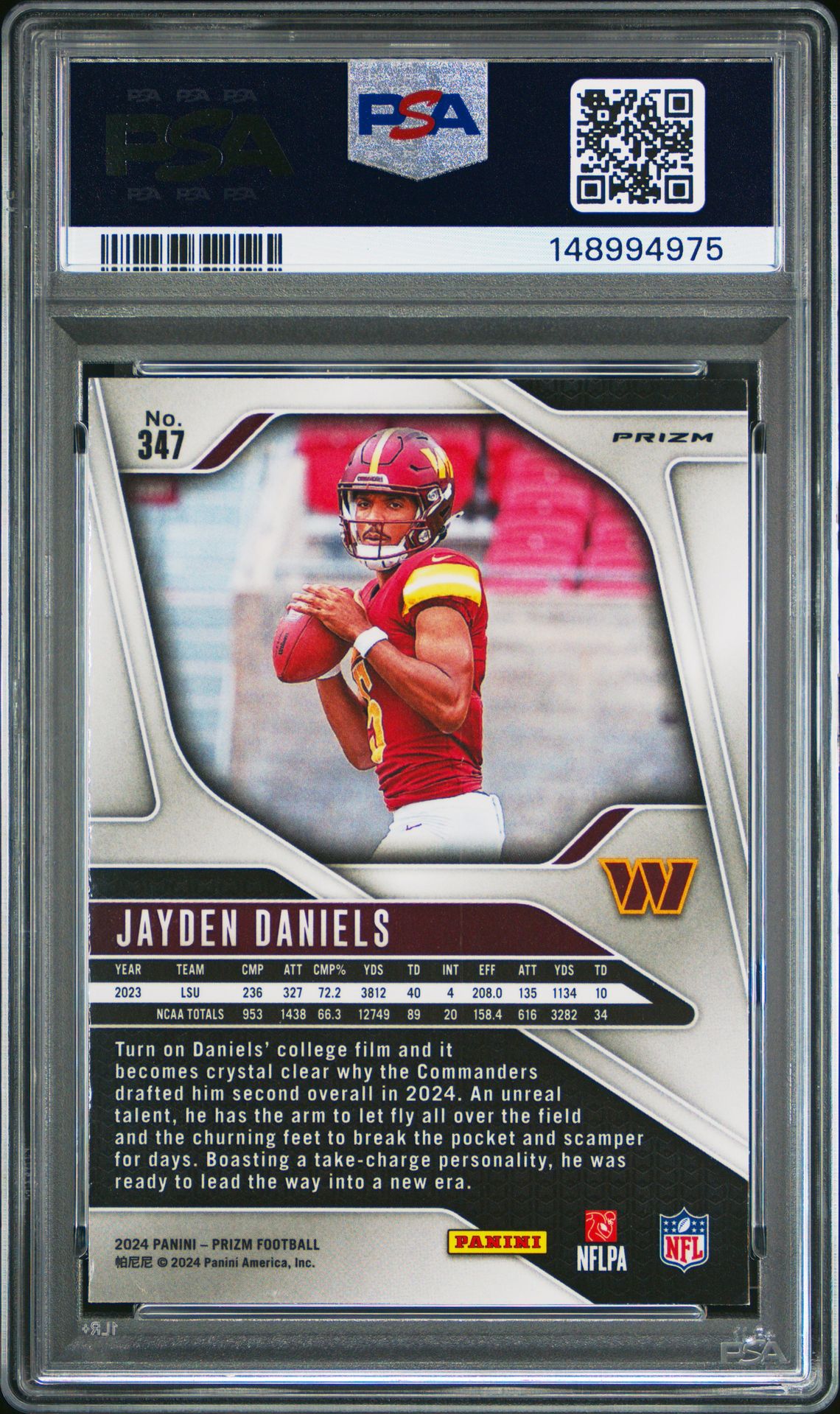 2024 Panini Prizm Jayden Daniels #347 (Red/White/Blue Prizm) Nm 7 back