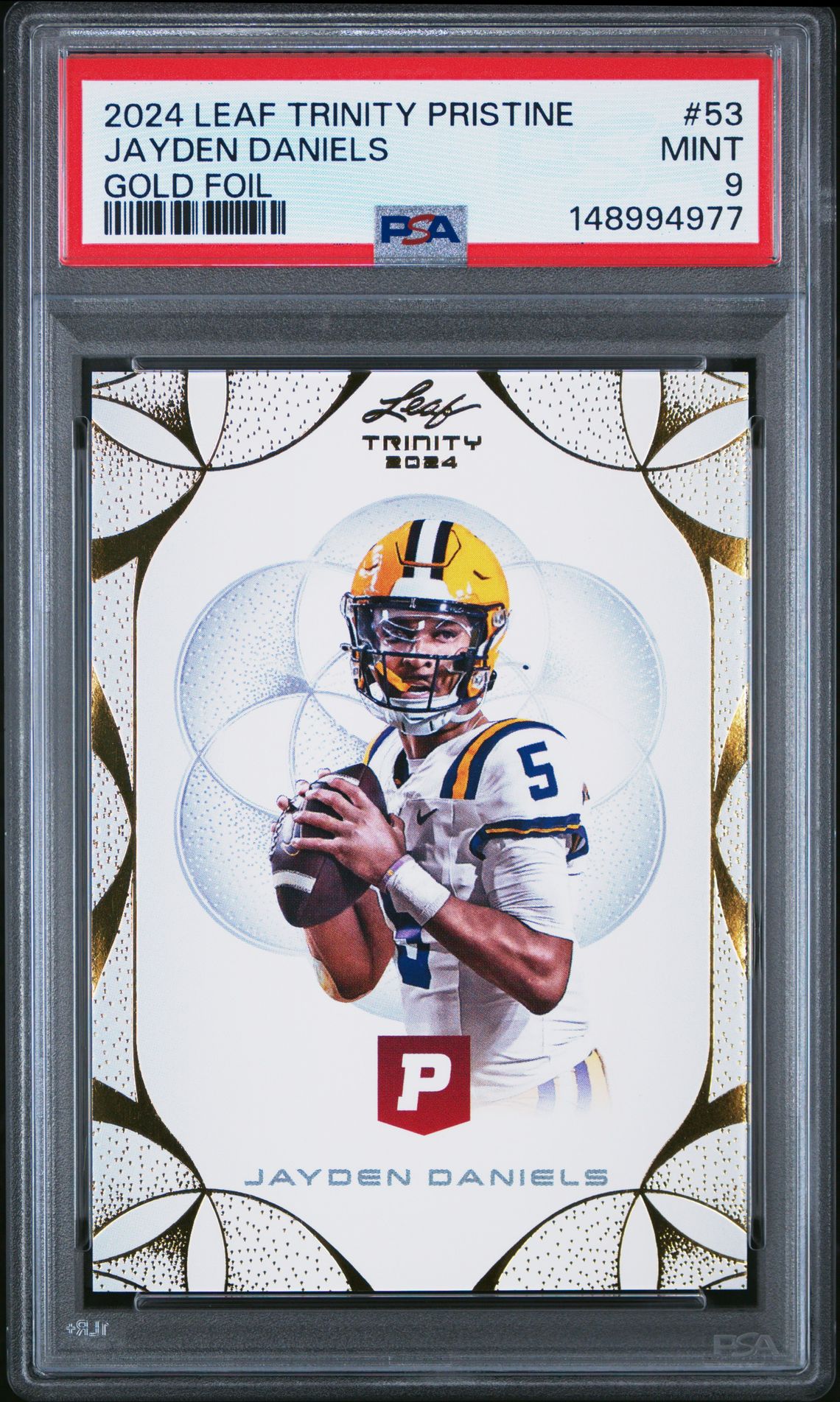 2024 Leaf Trinity Pristine Jayden Daniels #53 (Gold Foil) Mint 9 front