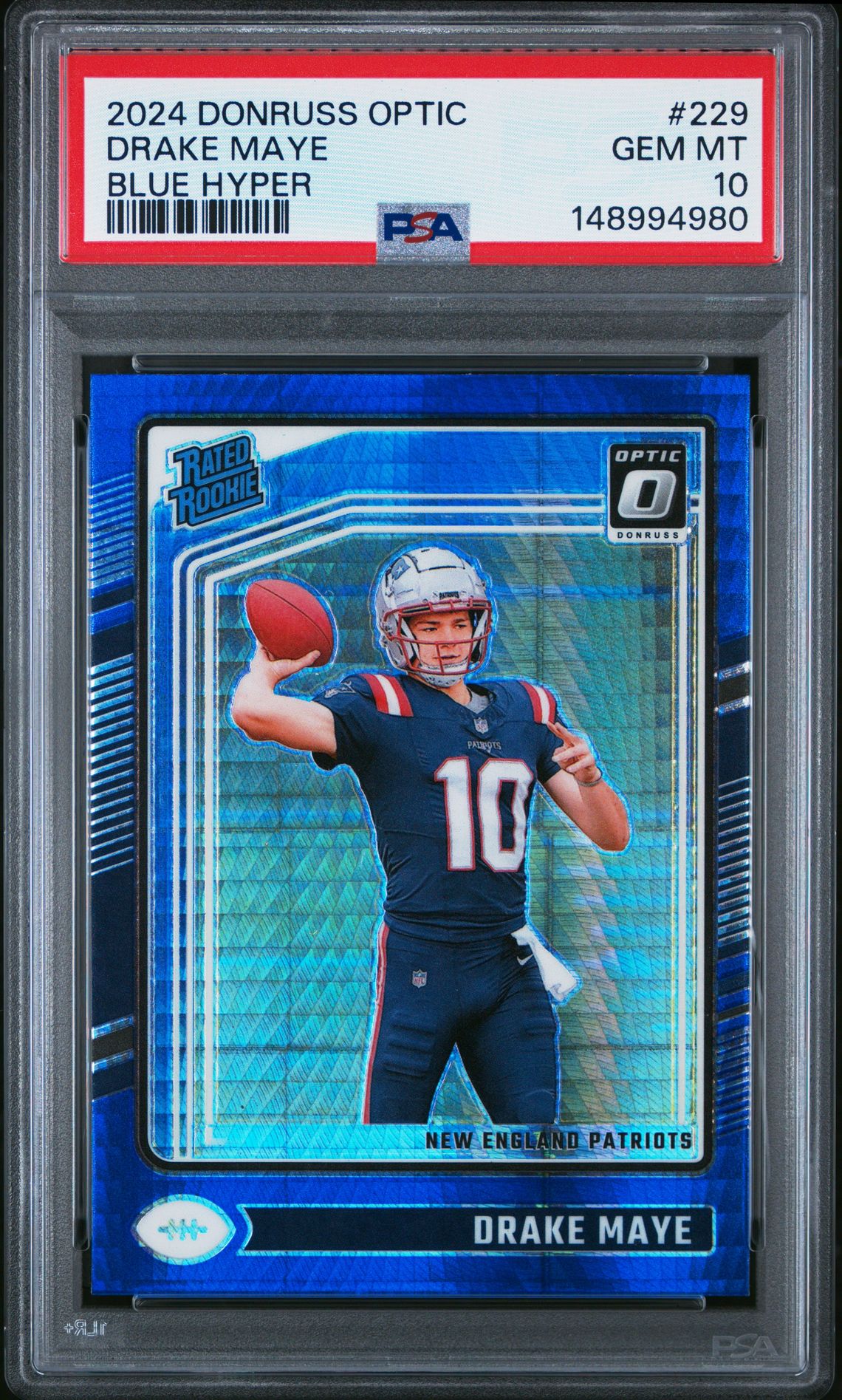 2024 Panini Donruss Optic Drake Maye #229 (Blue Hyper) Gem Mt 10 front